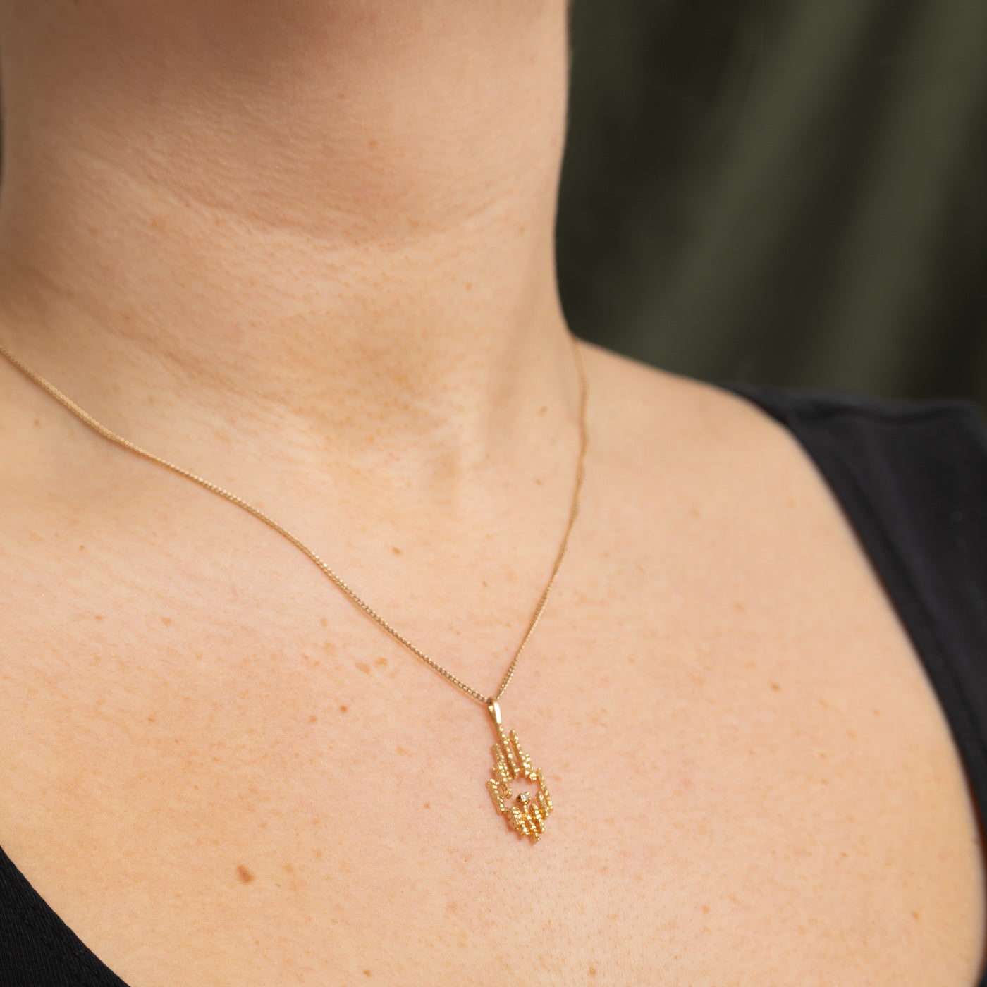 14K Diamond Textured Geometric Pendant