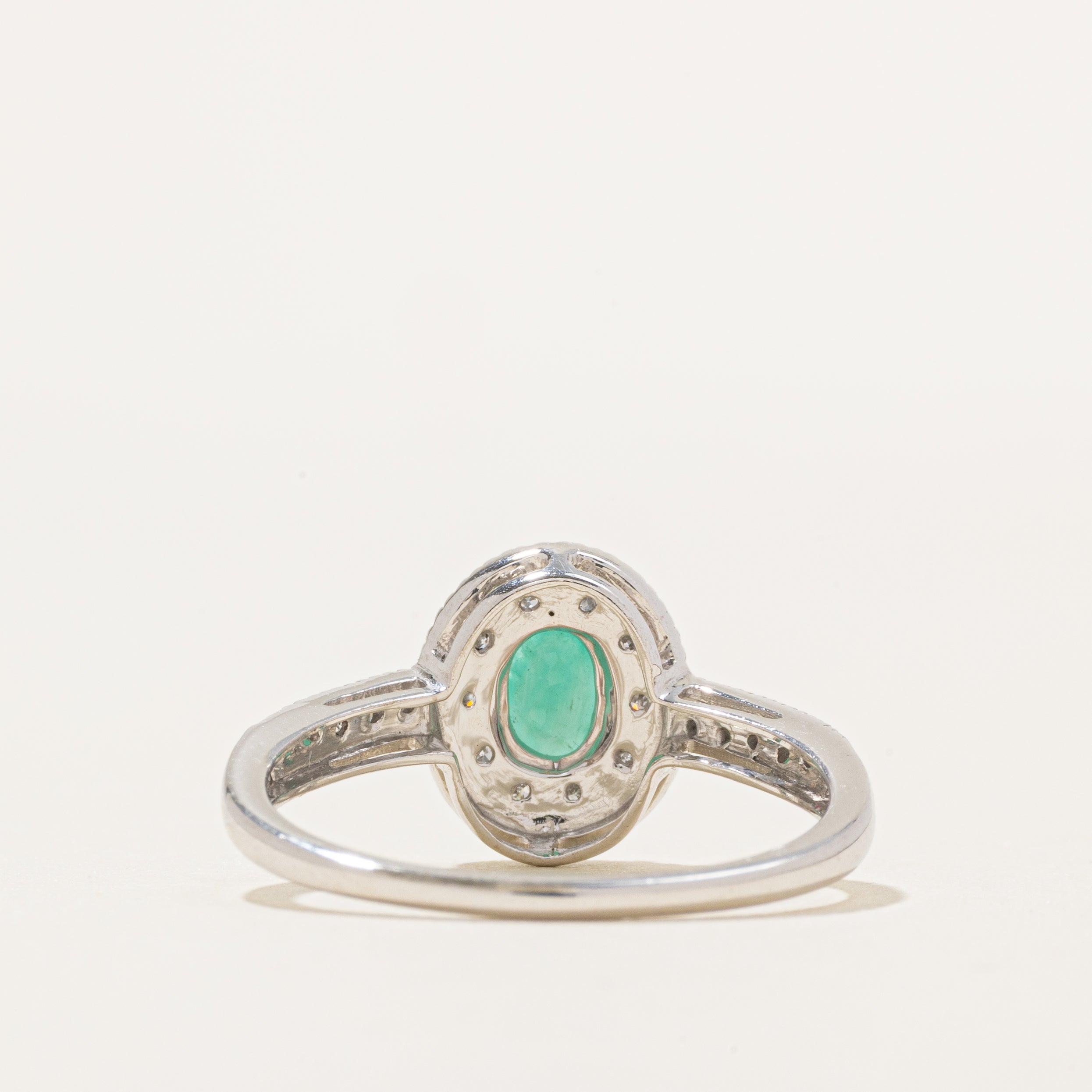 Oval Cut Emerald & Diamond Halo Ring | 0.36ct, 0.10ctw | SZ 9