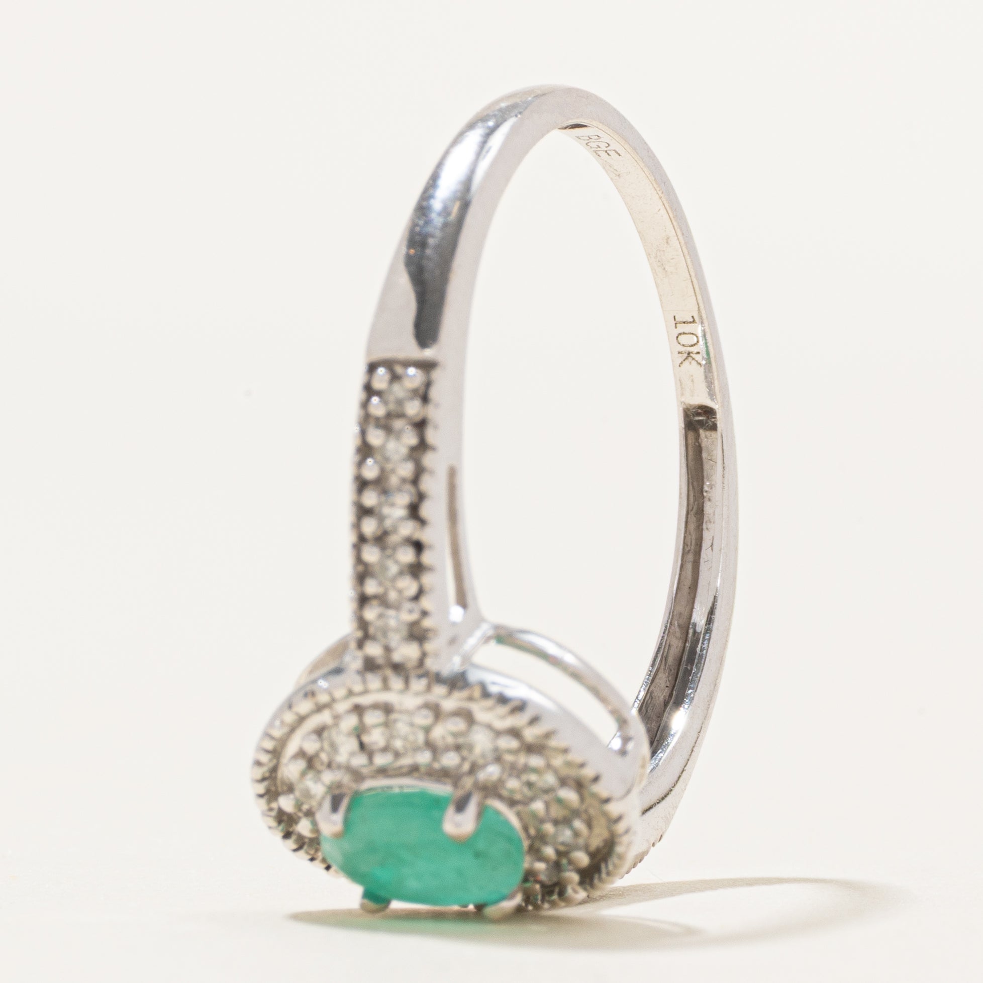 Oval Cut Emerald & Diamond Halo Ring | 0.36ct, 0.10ctw | SZ 9