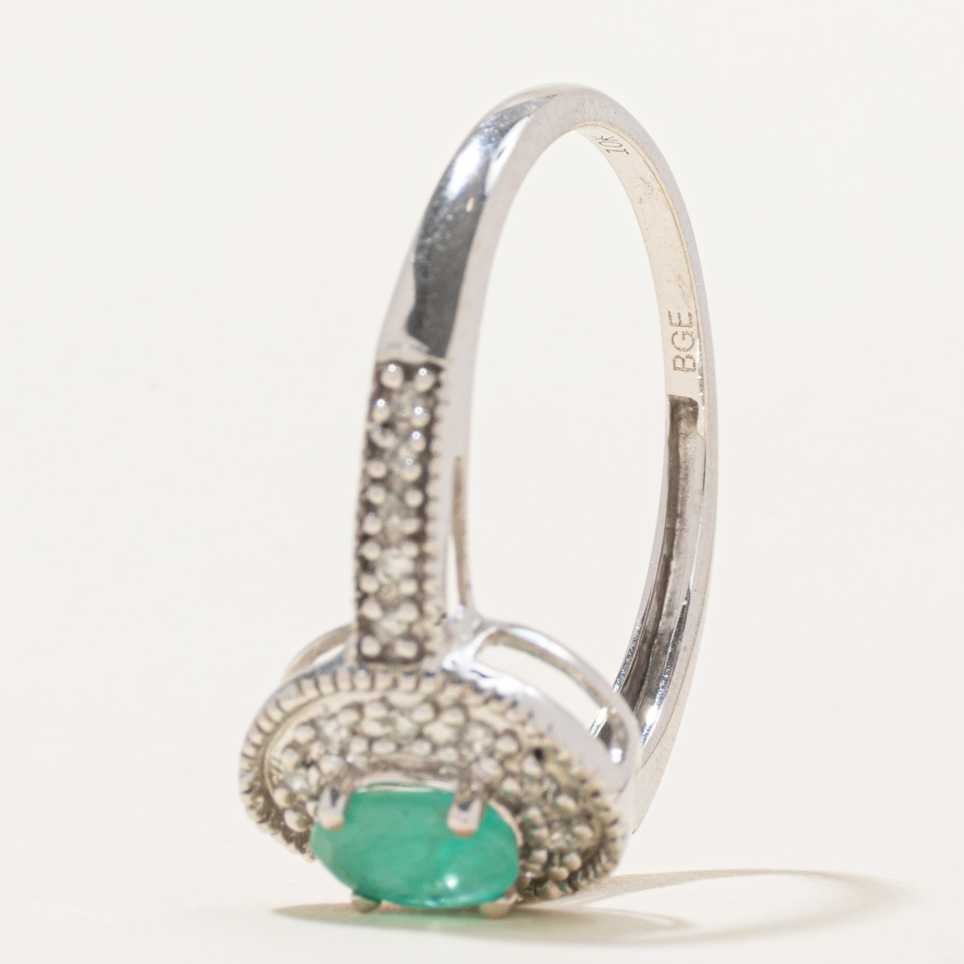 Oval Cut Emerald & Diamond Halo Ring | 0.36ct, 0.10ctw | SZ 9