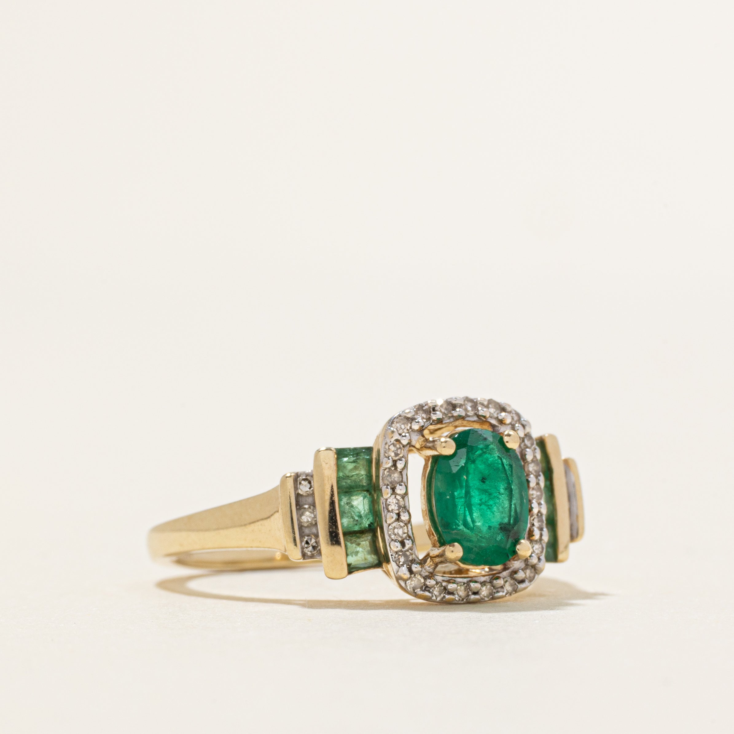 Emerald & Diamond Halo Cocktail Ring | 0.68ctw, 0.66ctw | SZ 7