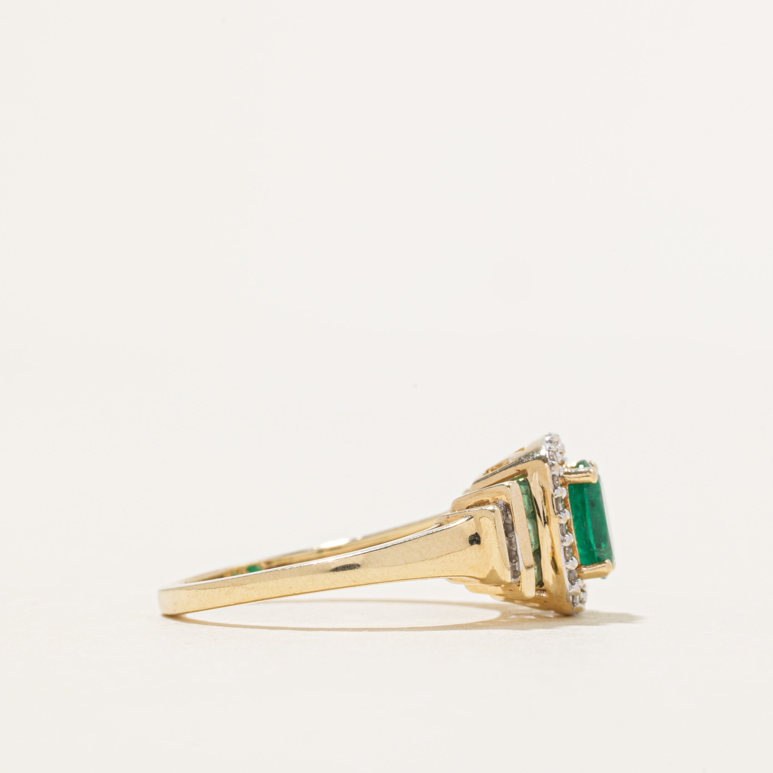 Emerald & Diamond Halo Cocktail Ring | 0.68ctw, 0.66ctw | SZ 7