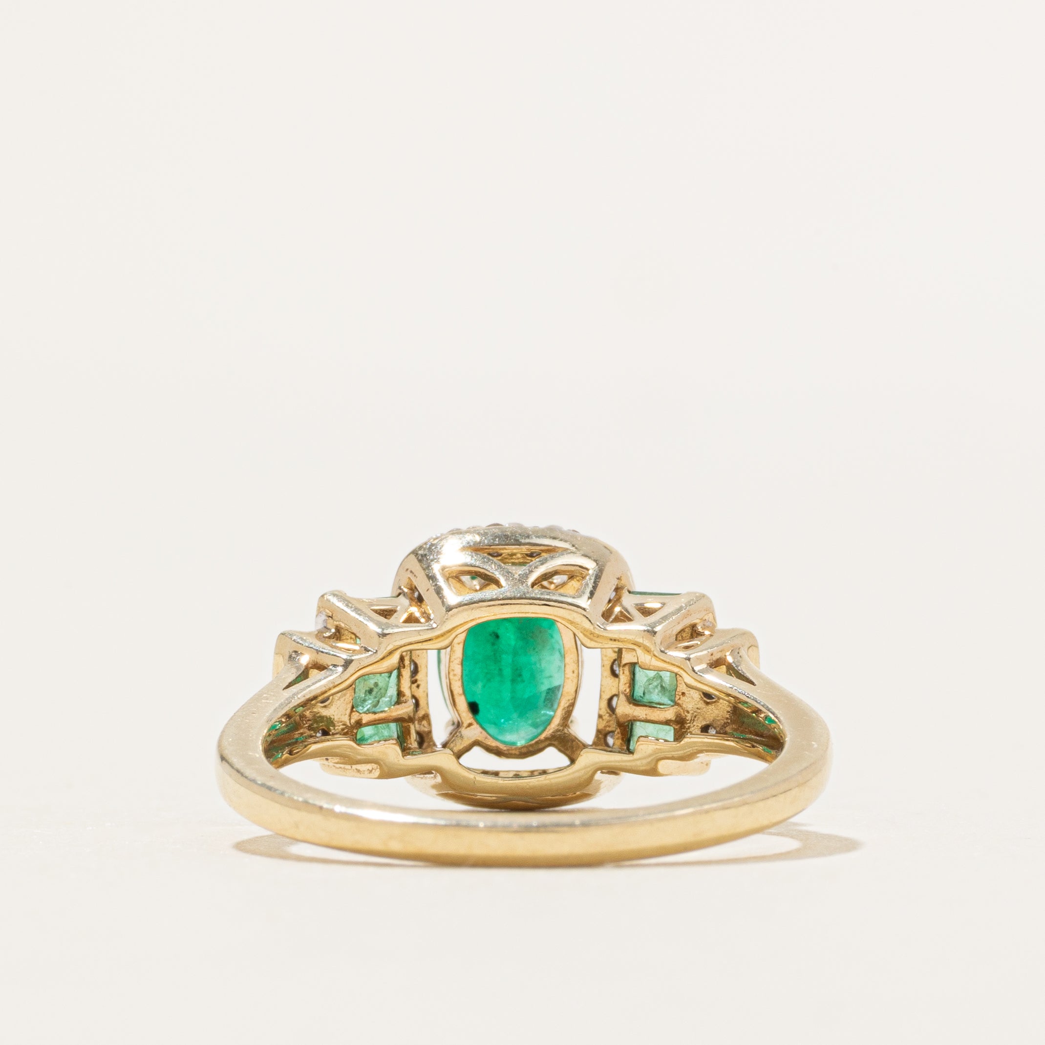 Emerald & Diamond Halo Cocktail Ring | 0.68ctw, 0.66ctw | SZ 7