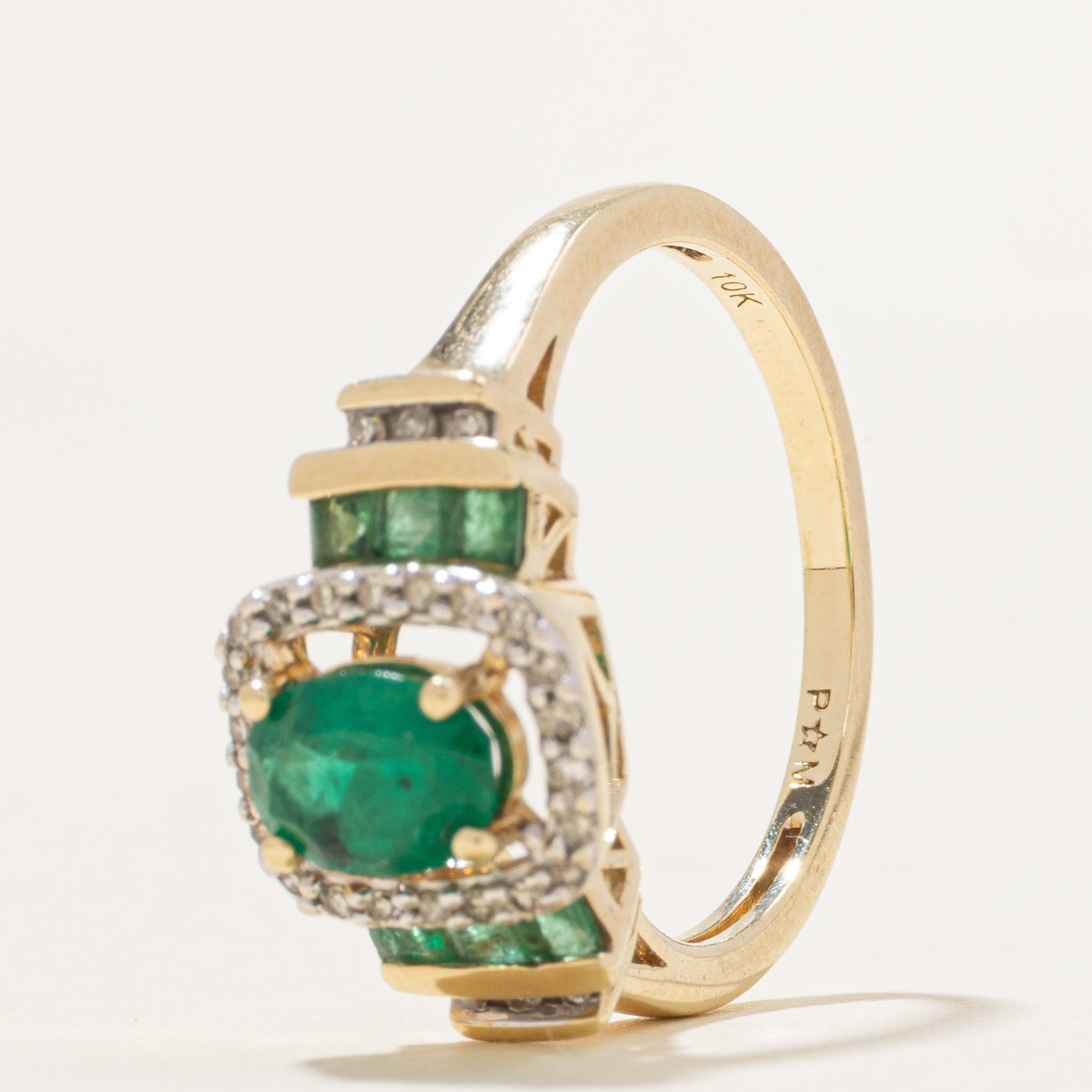 Emerald & Diamond Halo Cocktail Ring | 0.68ctw, 0.66ctw | SZ 7