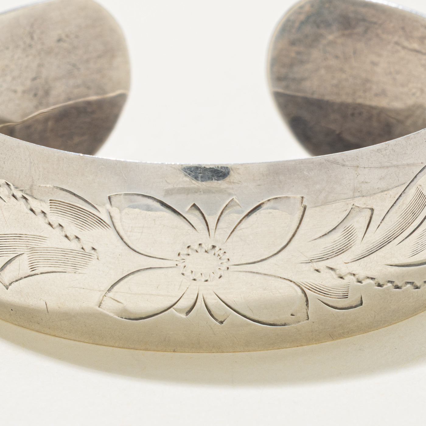 Sterling Silver Floral Engraved Cuff Bracelet | 6"