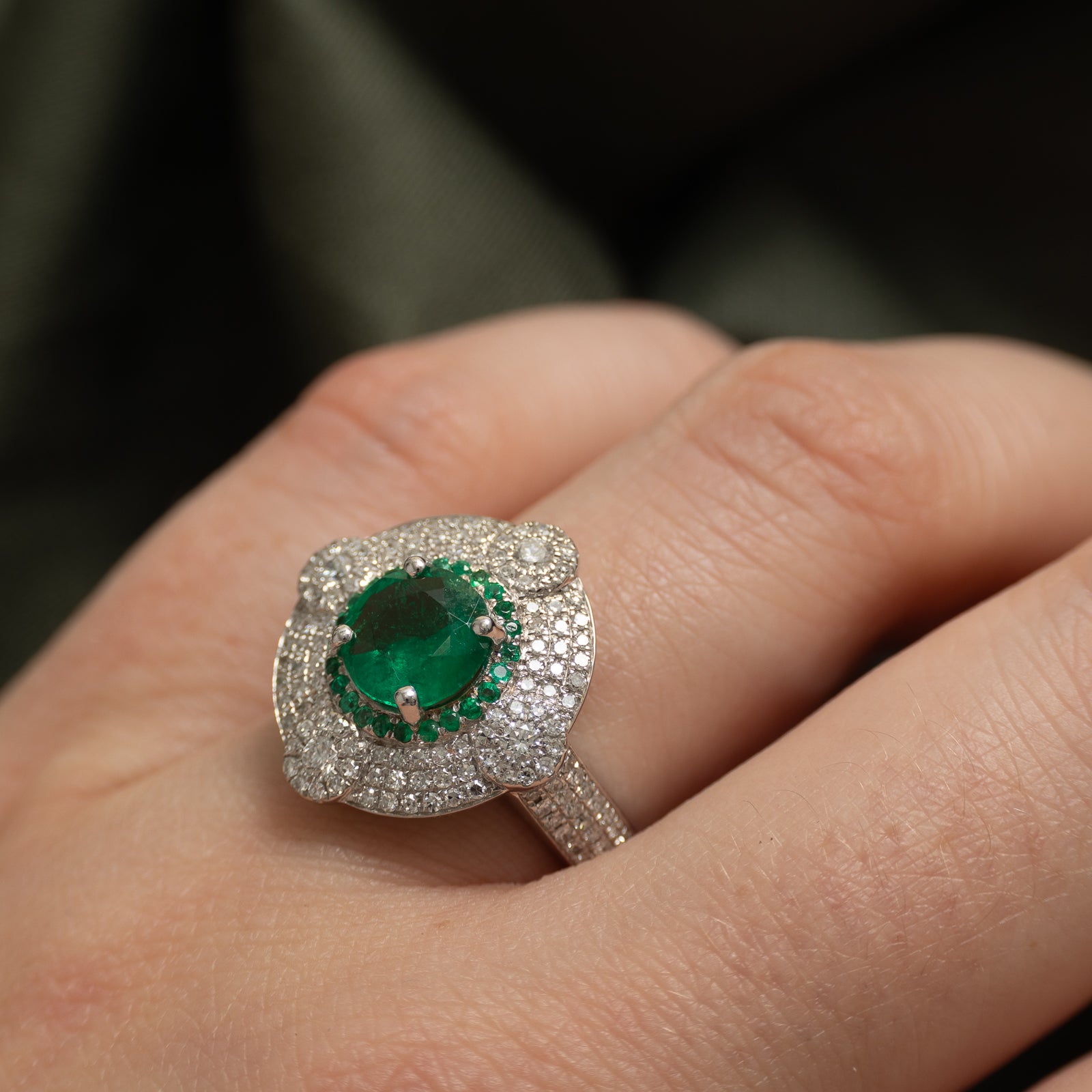 GRS Mariposa Colombian Emerald & Diamond Ring | 1.31ctw | 0.84ctw | SZ 6.5