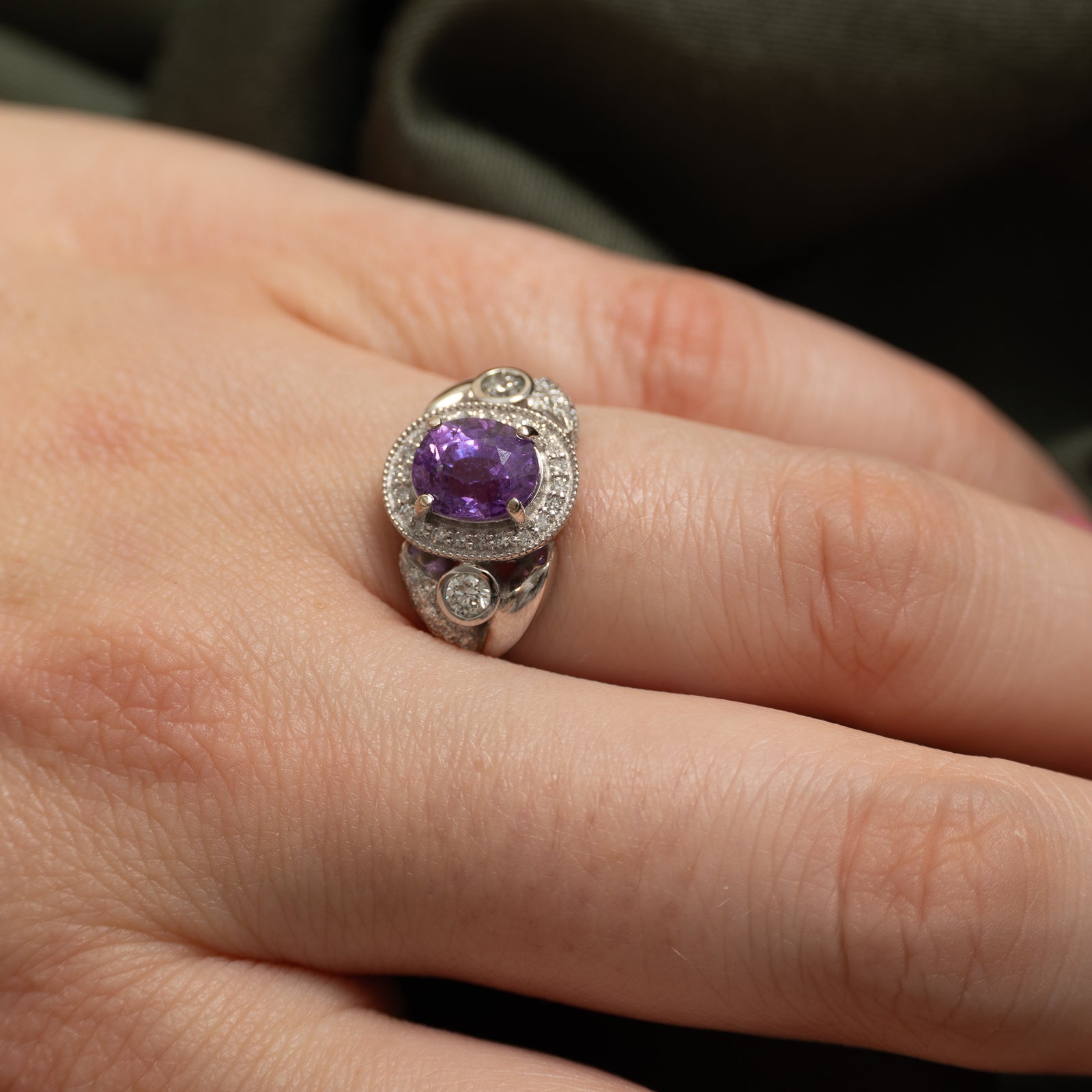 2ct+ Unheated Pinkish Purple Sapphire & Diamond Ring | 2.01ct | 0.34ctw | SZ 6.5