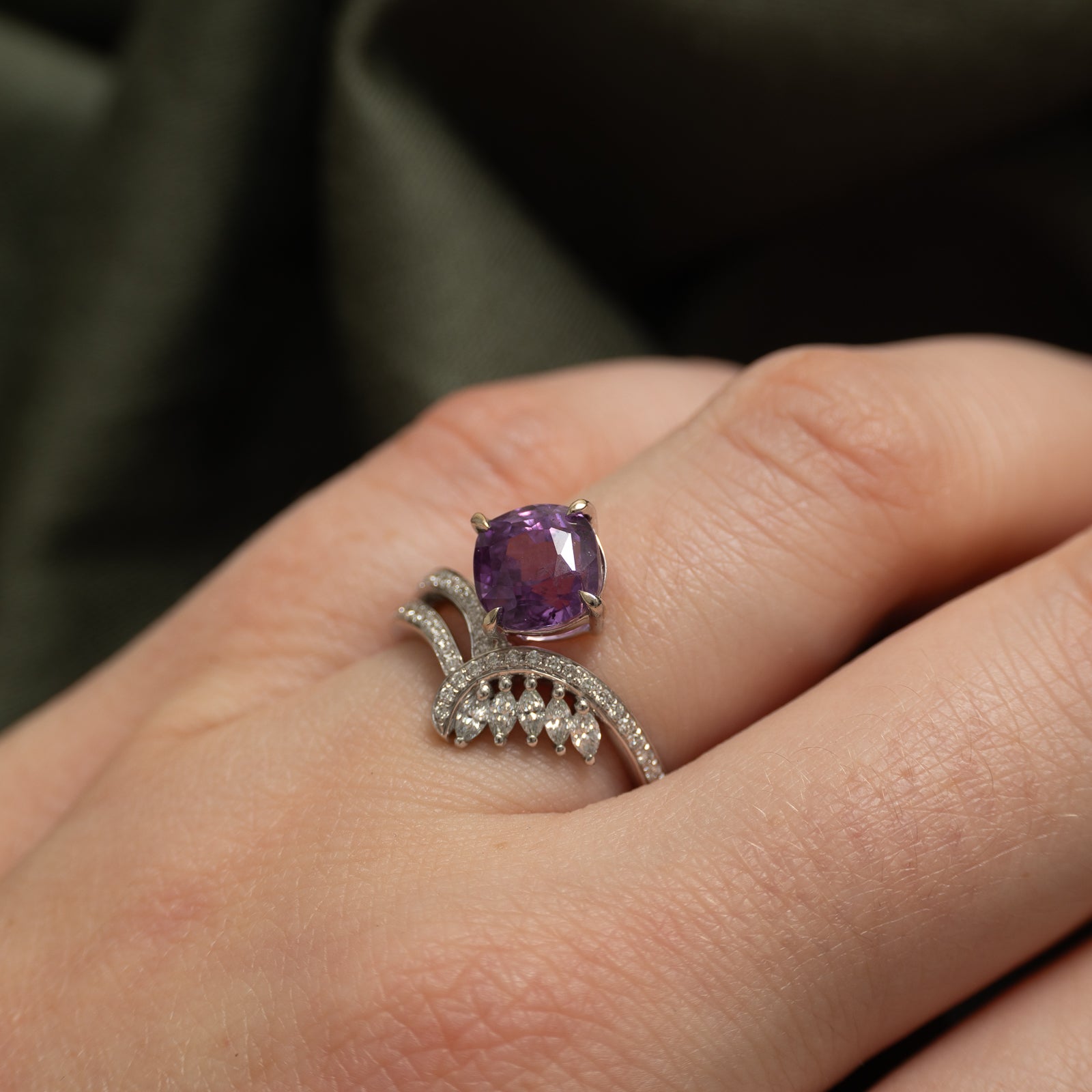 2.72ct Unheated Purple Sapphire & Diamond Chevron Ring | 2.72ct | 0.325ctw | SZ 6
