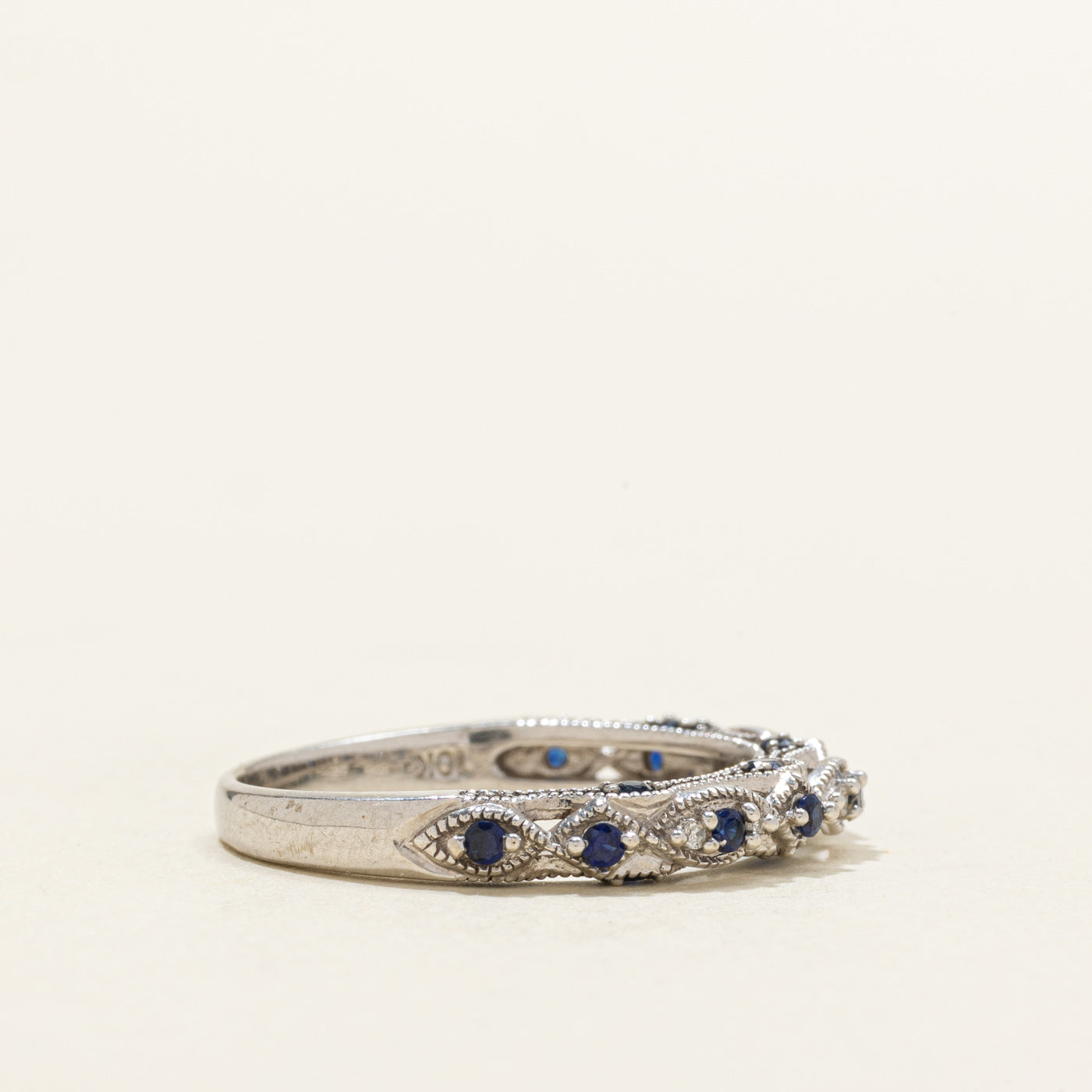 Semi Eternity Sapphire & Diamond Milgrain Band | SZ 7.25