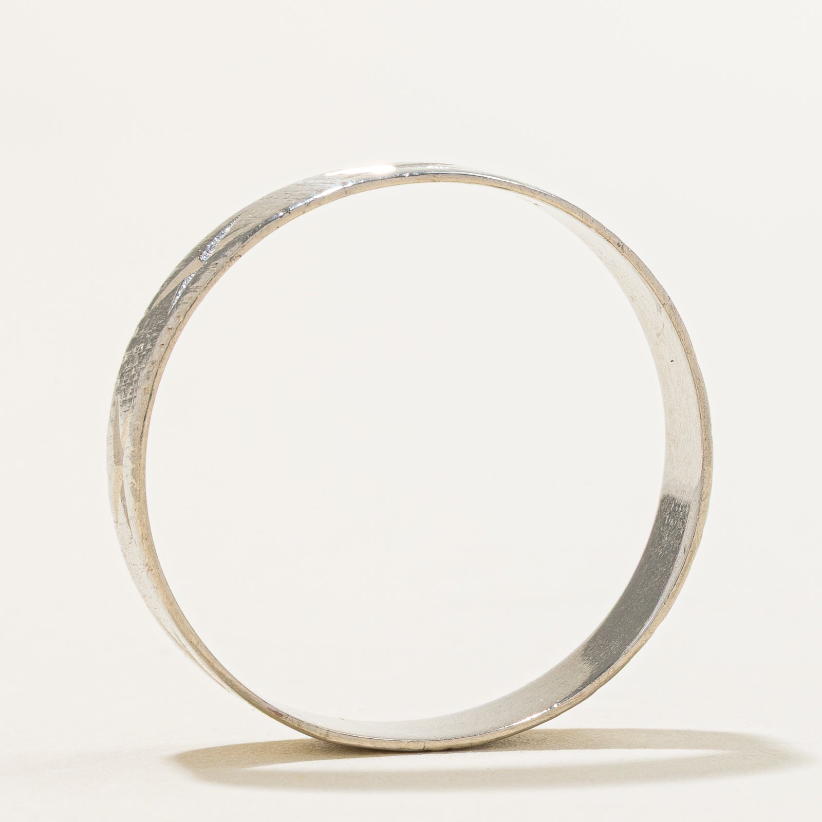 Vintage Canadian 10k White Gold "X" Engraved Band | 6mm | SZ 12.5