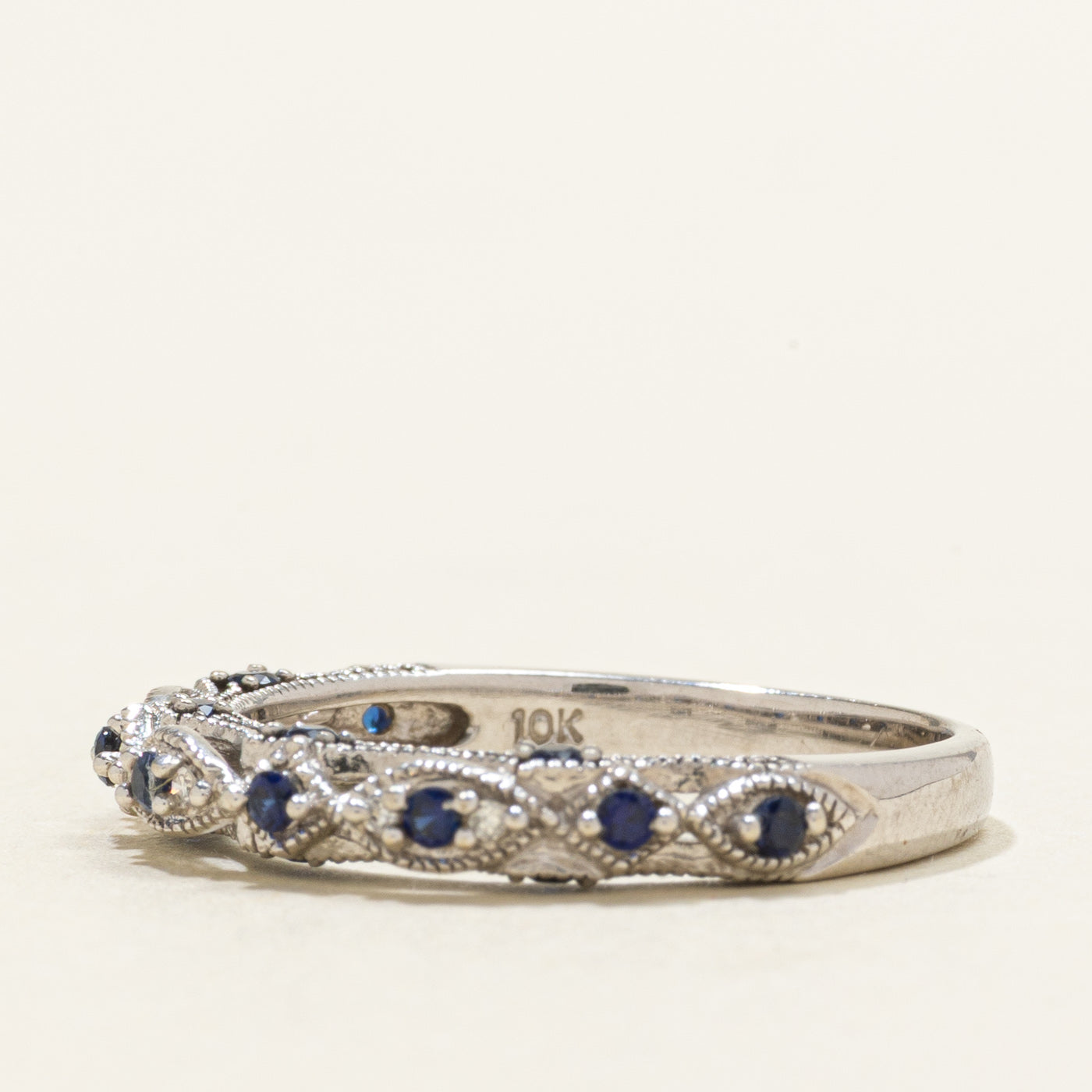 Semi Eternity Sapphire & Diamond Milgrain Band | SZ 7.25
