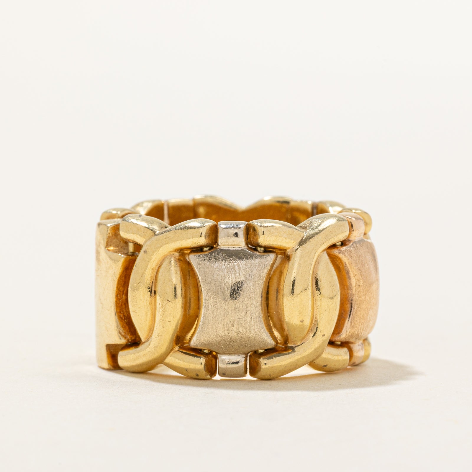 18k Tri Tone Gold Chunky Chain Band | 13mm | SZ 6.75