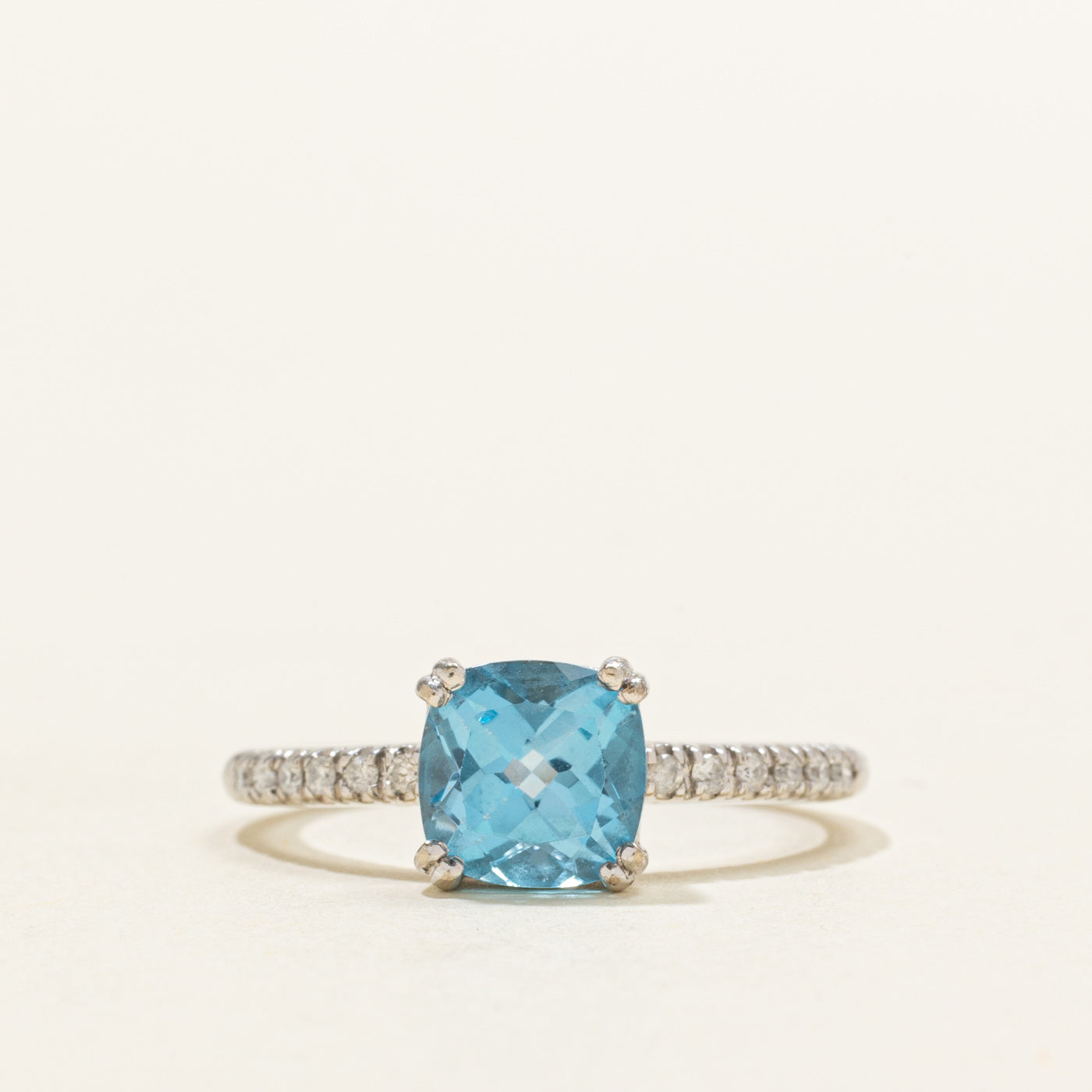 Cushion Cut Topaz & Diamond Accented Ring | SZ 6.5