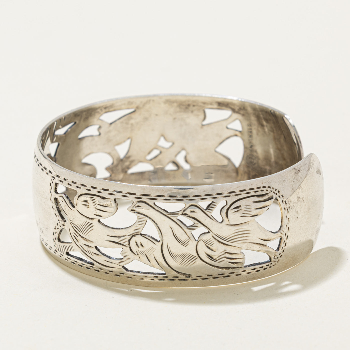 Sterling Silver Bird Openwork Cuff Bracelet | 6"