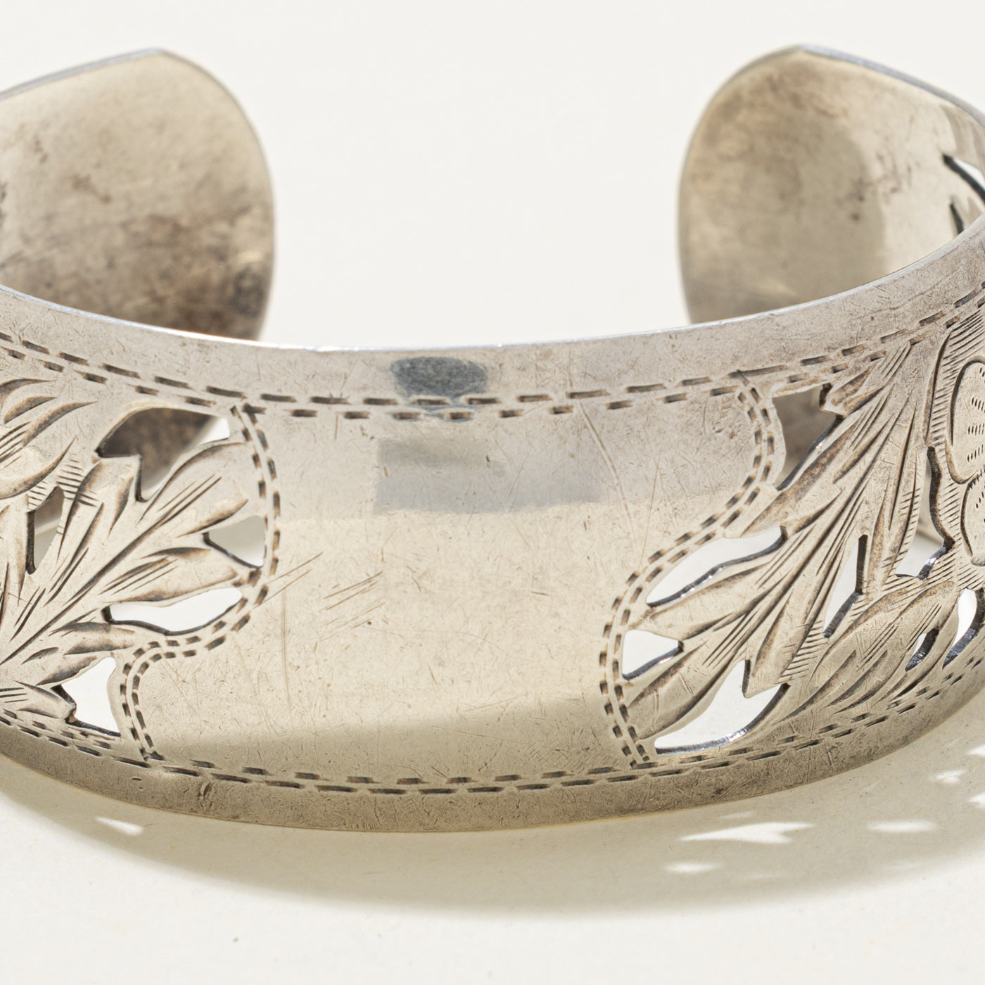 Sterling Silver Floral Engraved Openwork Cuff Bracelet | 6.25"