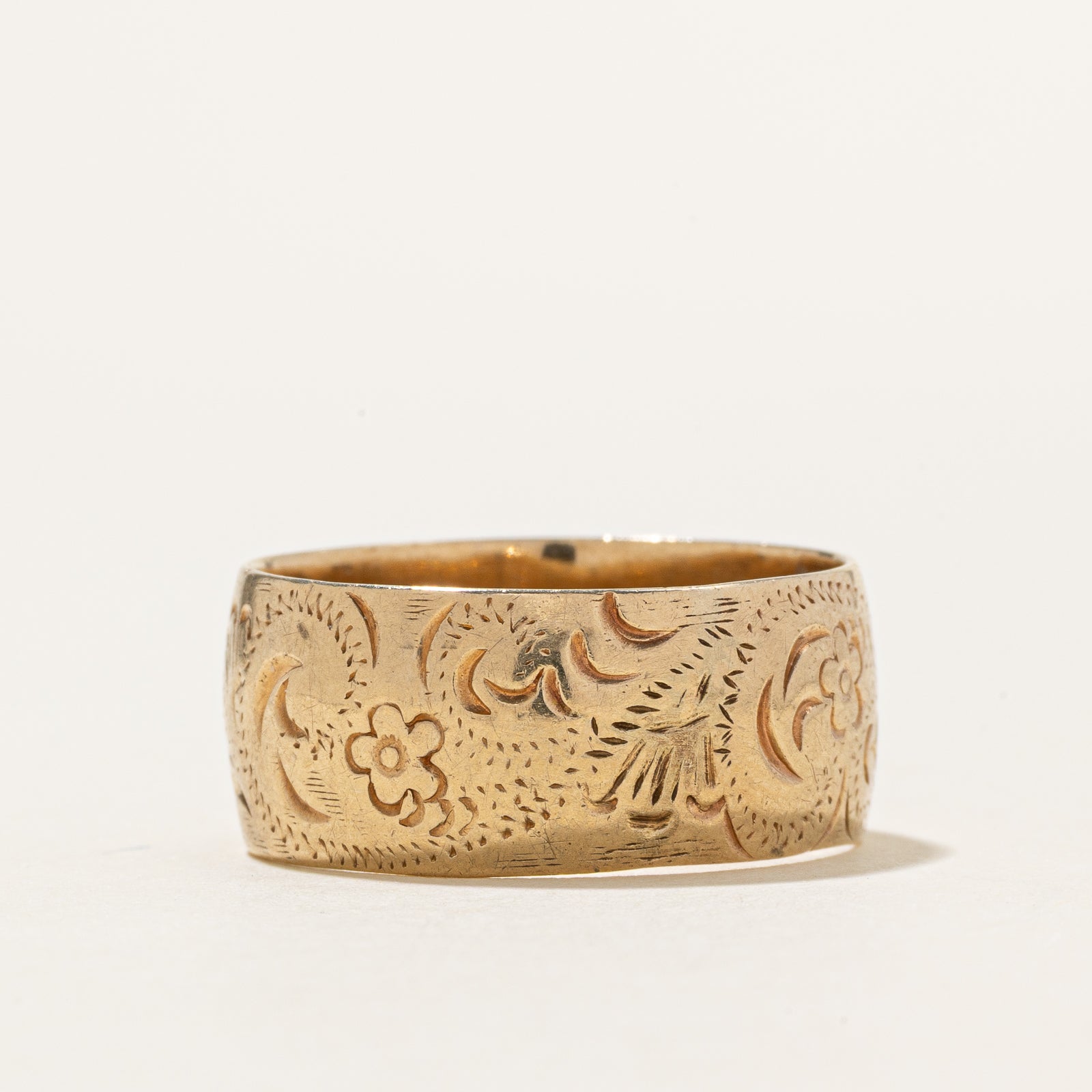 Bague de cigare gravée en or jaune 10 carats | Taille 10,75
