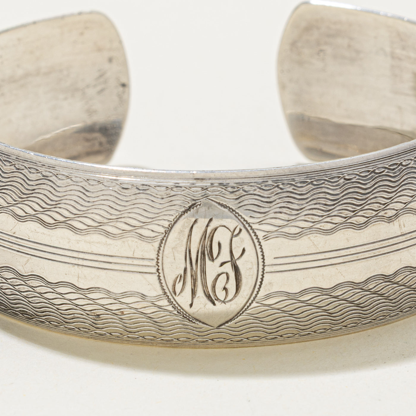 Sterling Silver "MF" Initial Engraved Cuff Bracelet | 6"