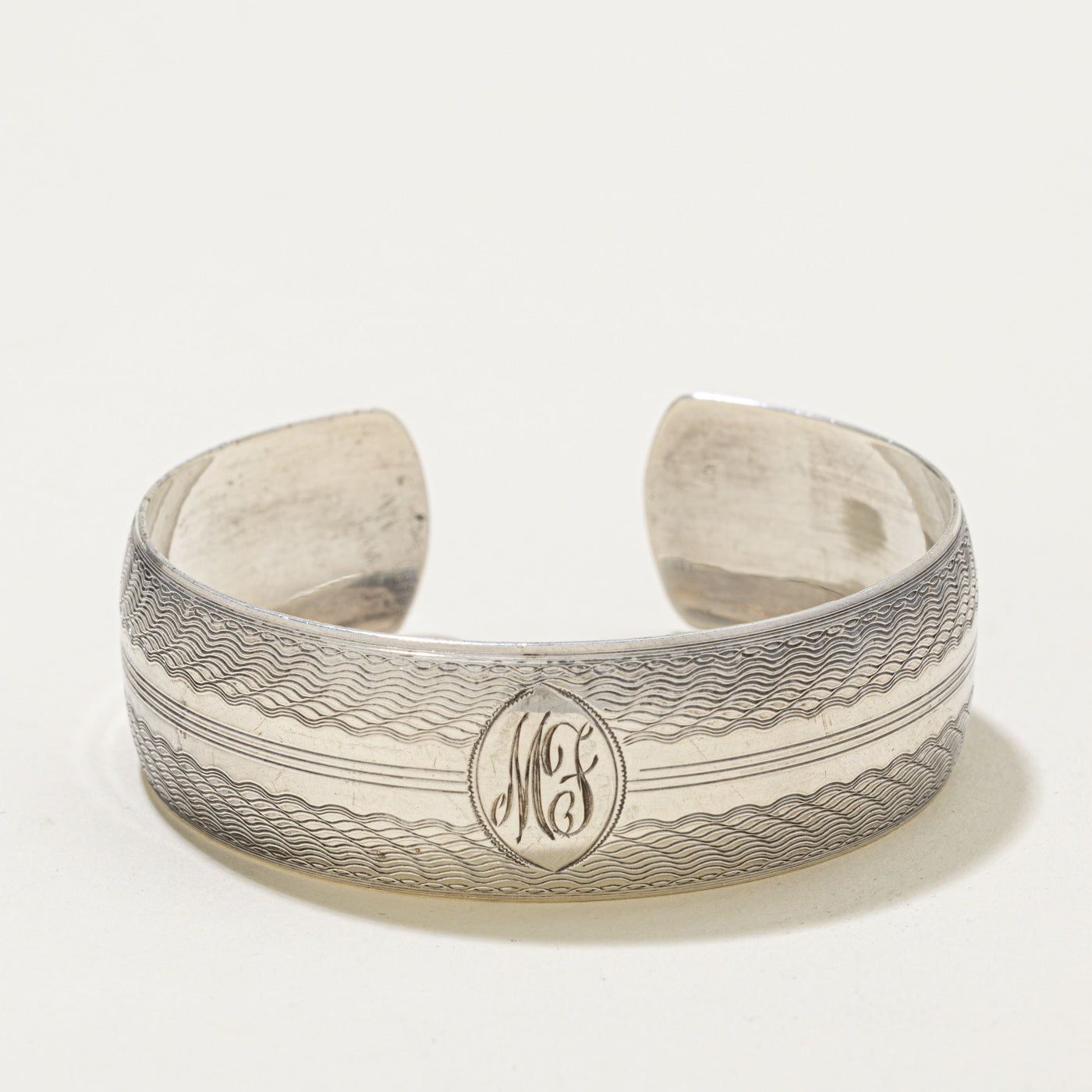 Sterling Silver "MF" Initial Engraved Cuff Bracelet | 6"