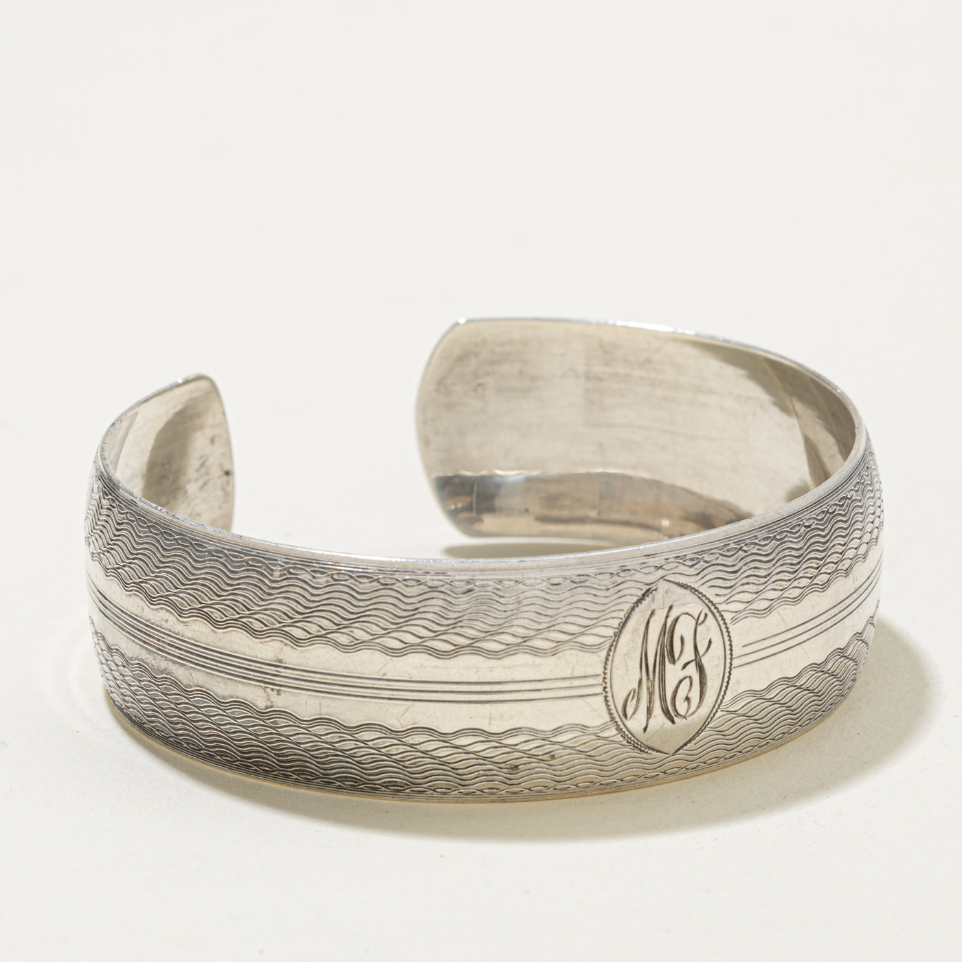 Sterling Silver "MF" Initial Engraved Cuff Bracelet | 6"