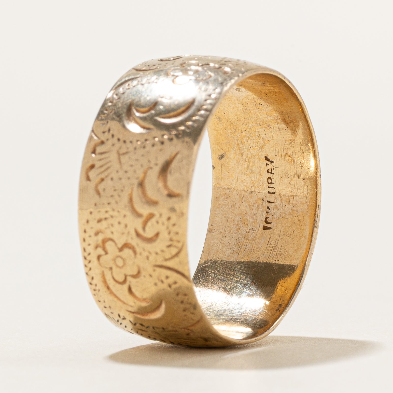 Bague de cigare gravée en or jaune 10 carats | Taille 10,75