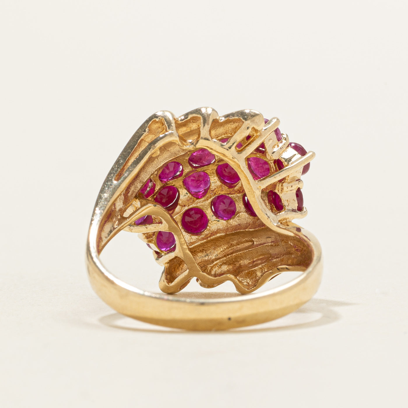 Mult Row Ruby Grooved Cocktail Ring | SZ 7.0