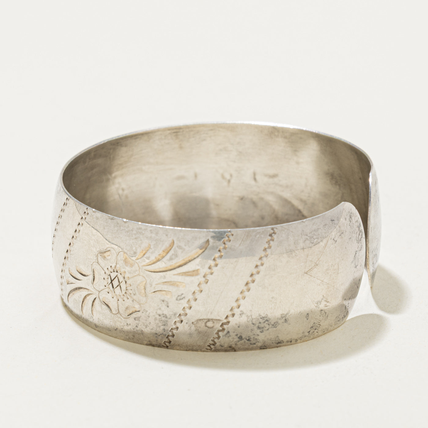 Sterling Silver Floral Engraved Cuff Bracelet | 6"