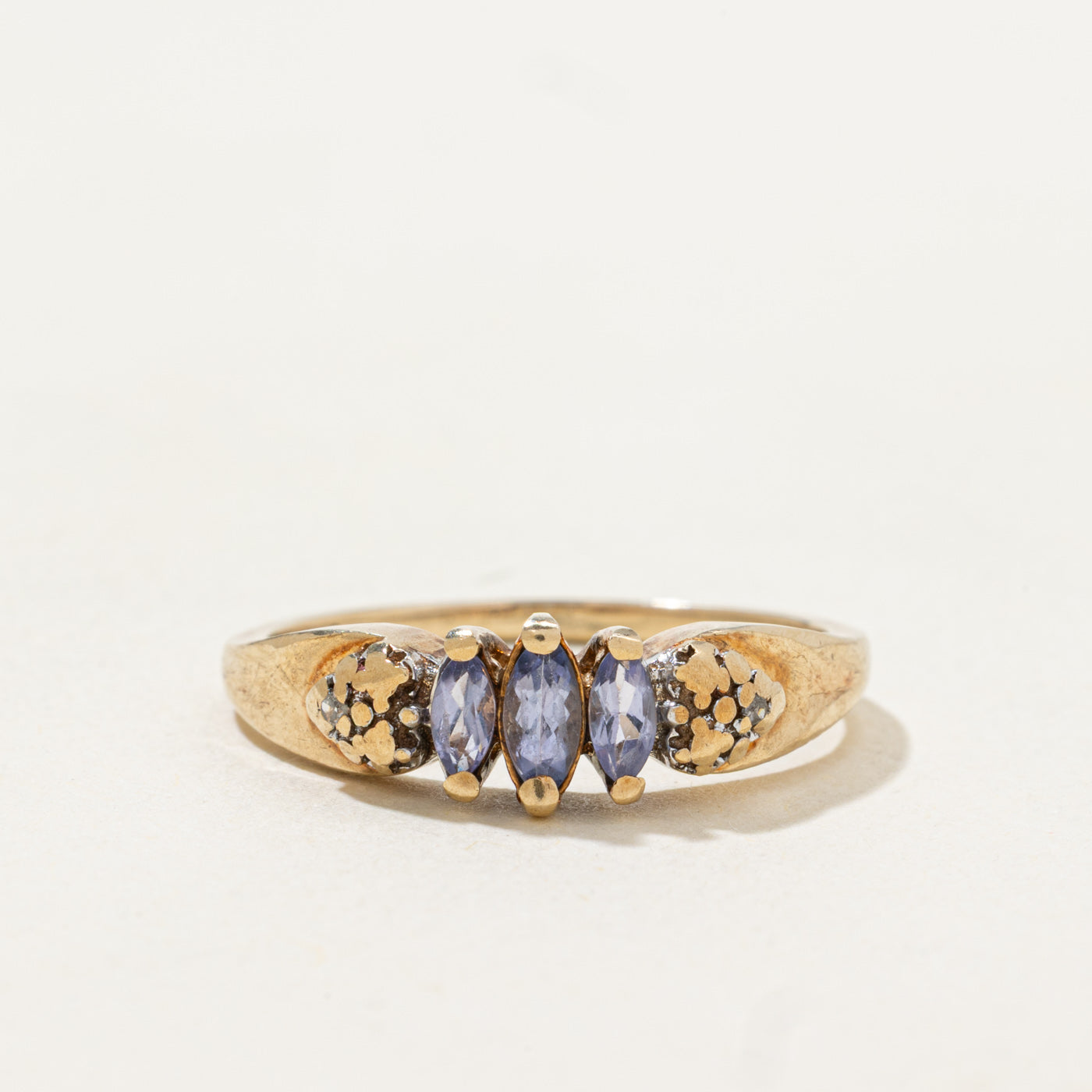 Marquise Cut Three Stone Tanzanite & Diamond Ring | 0.2ctw, 0.01ctw | SZ 7.0 |