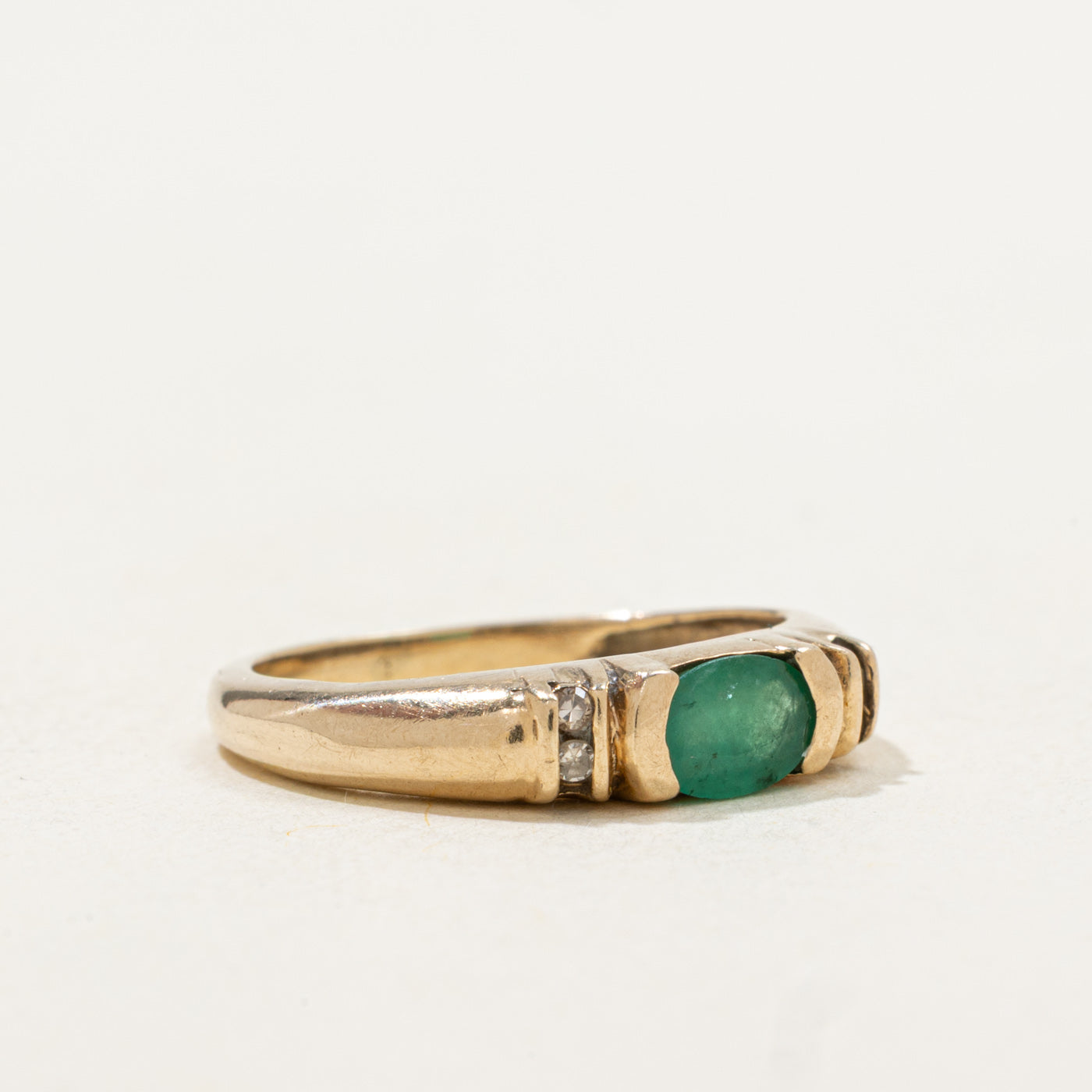 East West Oval Cut Emerald & Diamond Ring | 0.30ct, 0.02ctw | SZ 4.5 |