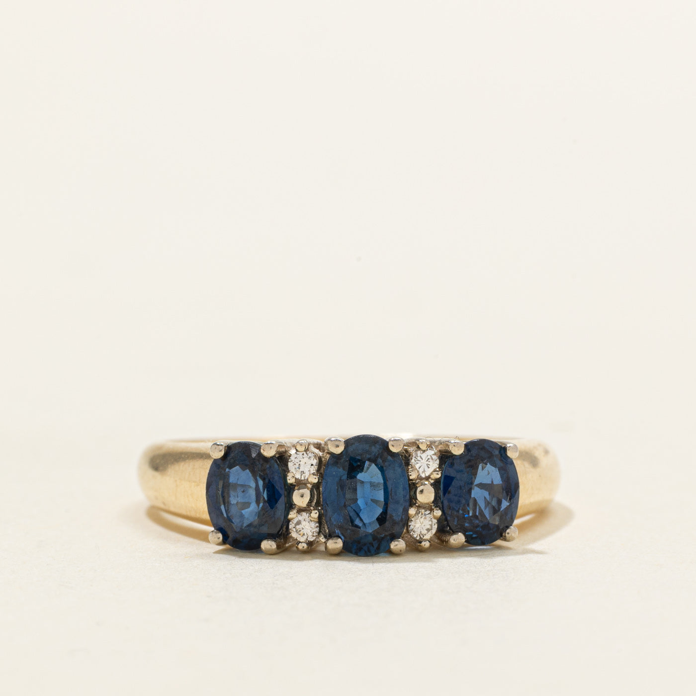 'Birks' Three Stone Sapphire & Diamond Ring | 1.20ctw, 0.02ctw | SZ 8.75