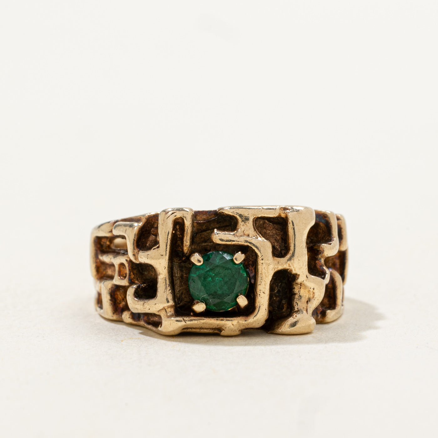 Round Cut Emerald Geometric Statement Ring | 0.37ct | SZ 6.75 |