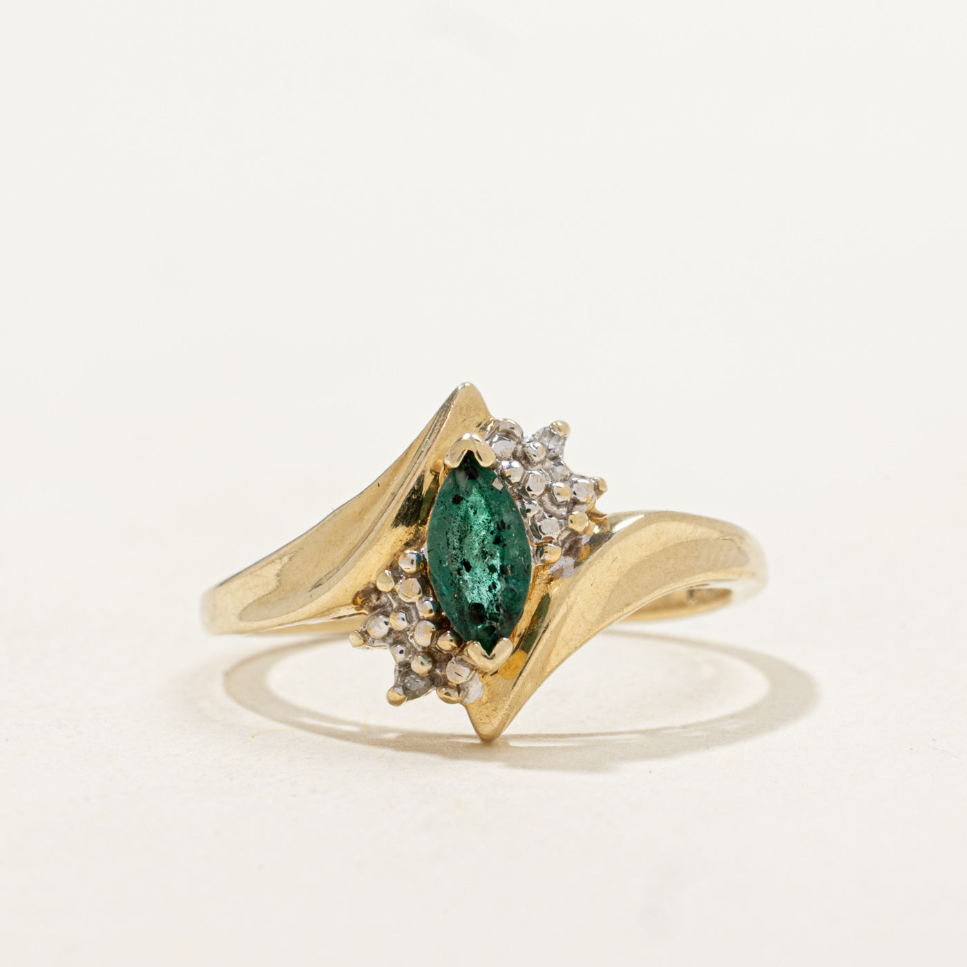 Marquise Cut Emerald & Diamond Bypass Ring | 0.26ct, 0.01ctw | SZ 6.75 |