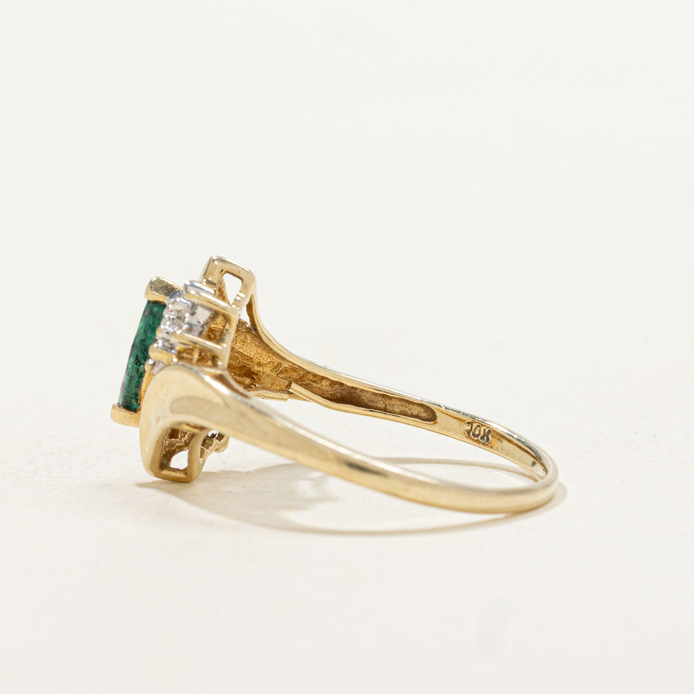 Marquise Cut Emerald & Diamond Bypass Ring | 0.26ct, 0.01ctw | SZ 6.75 |