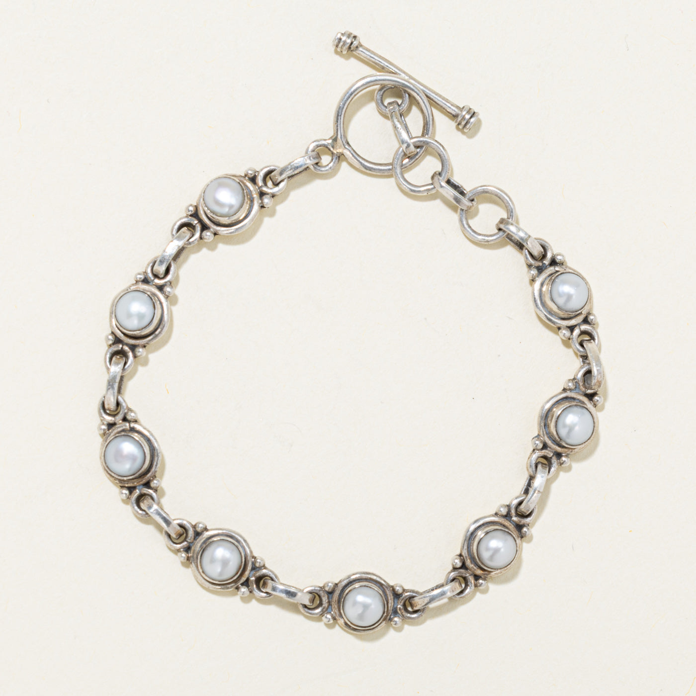 Sterling Silver Pearl Toggle Clasp Bracelet | 7.5"