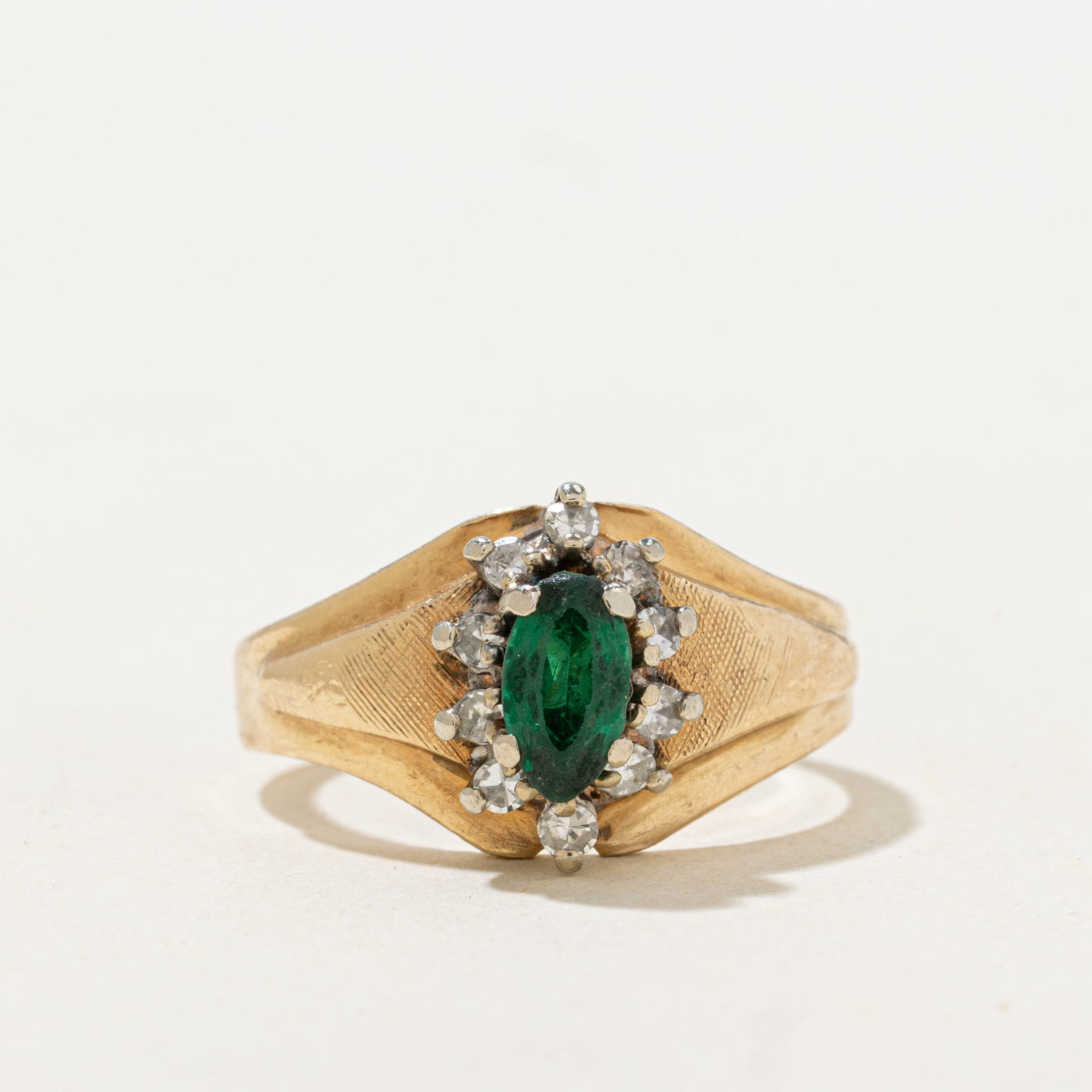 Emerald & Diamond Petal Textured Ring | 0.34ct, 0.1ctw | SZ 7.75 |