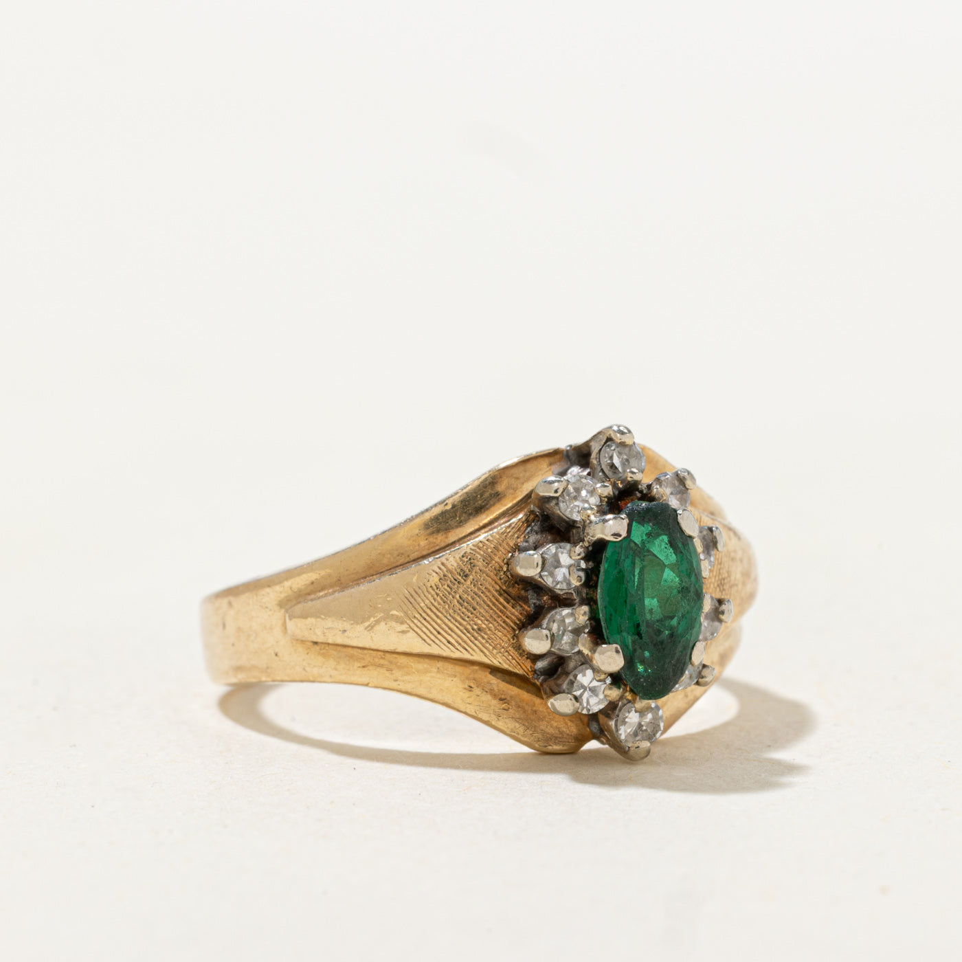 Emerald & Diamond Petal Textured Ring | 0.34ct, 0.1ctw | SZ 7.75 |