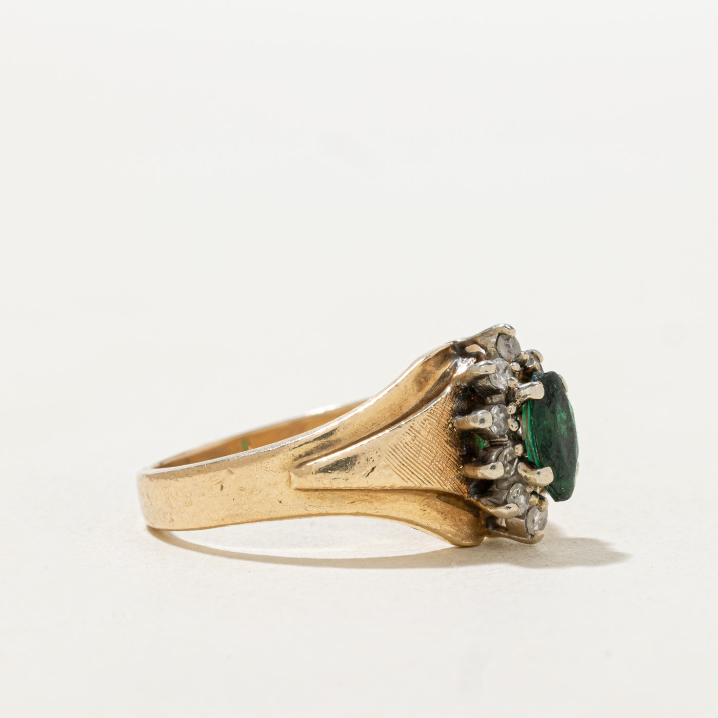 Emerald & Diamond Petal Textured Ring | 0.34ct, 0.1ctw | SZ 7.75 |