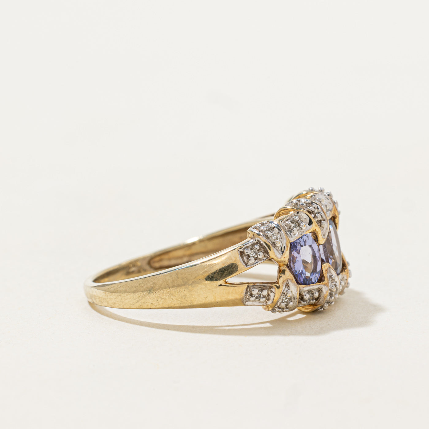 Three Stone Tanzanite & Diamond Accented Ring | 1.0ctw, 0.16ctw | SZ 9.0 |