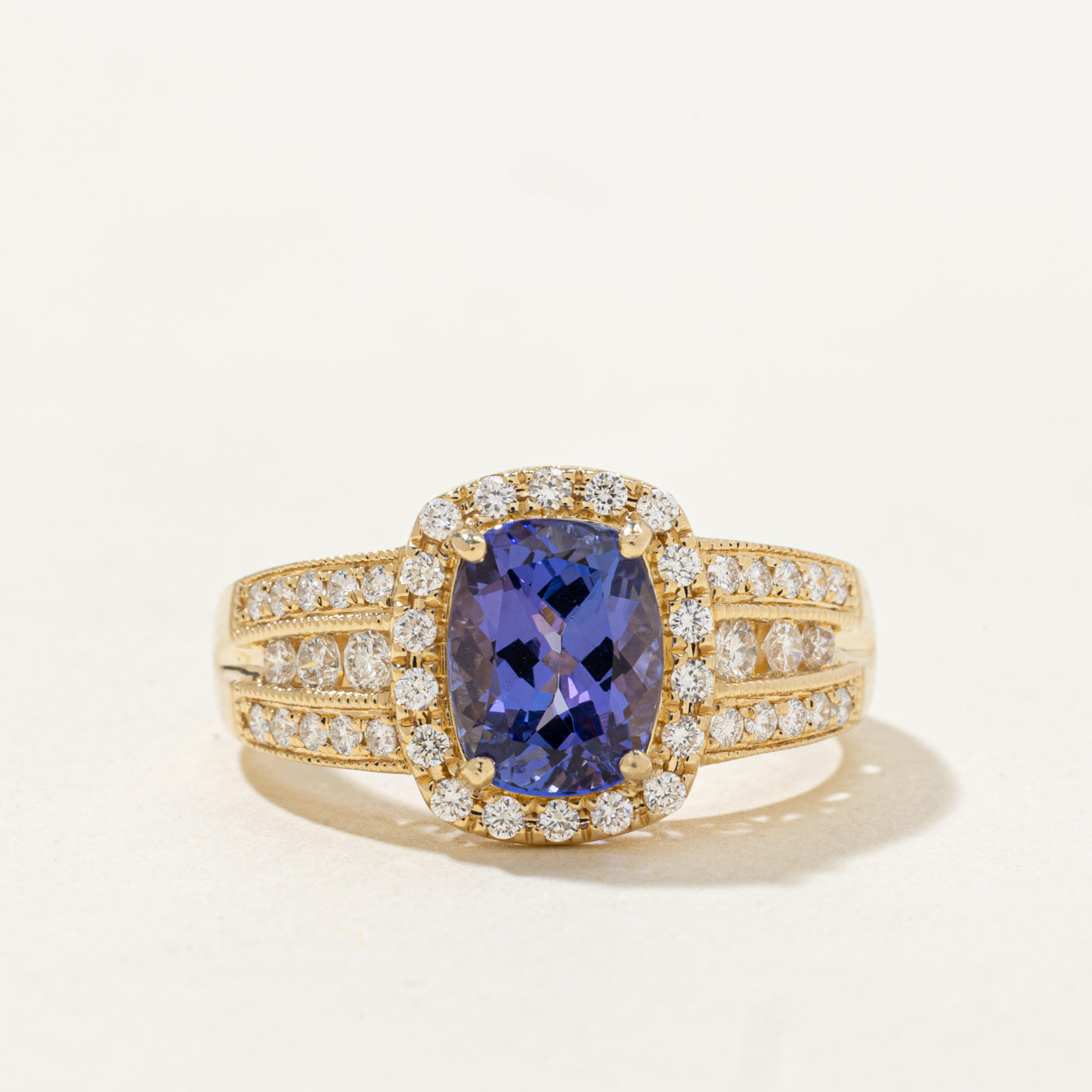 Oval Cut Tanzanite & Diamond Halo Ring | 1.7ct, 0.42ctw | SZ 8.25 |