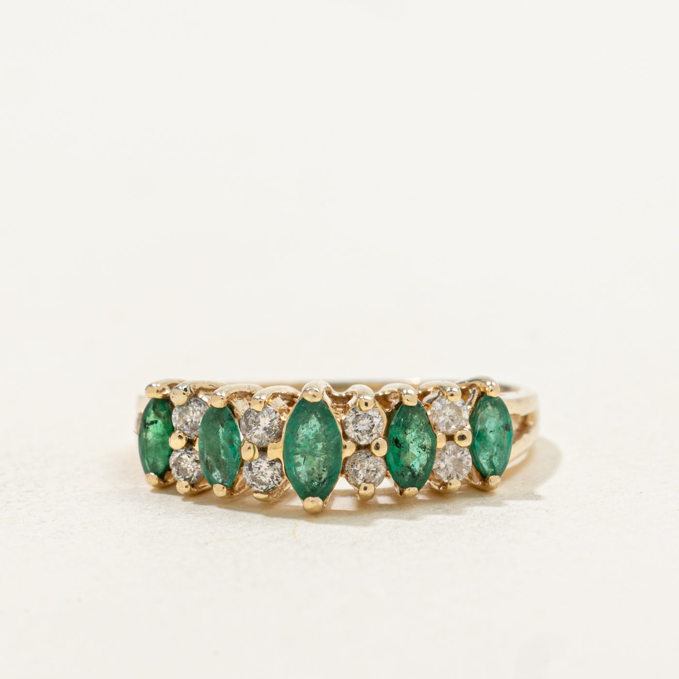 Five Stone Marquise Cut Emerald & Diamond Ring | 0.34ctw, 0.16ctw | SZ 6.5 |