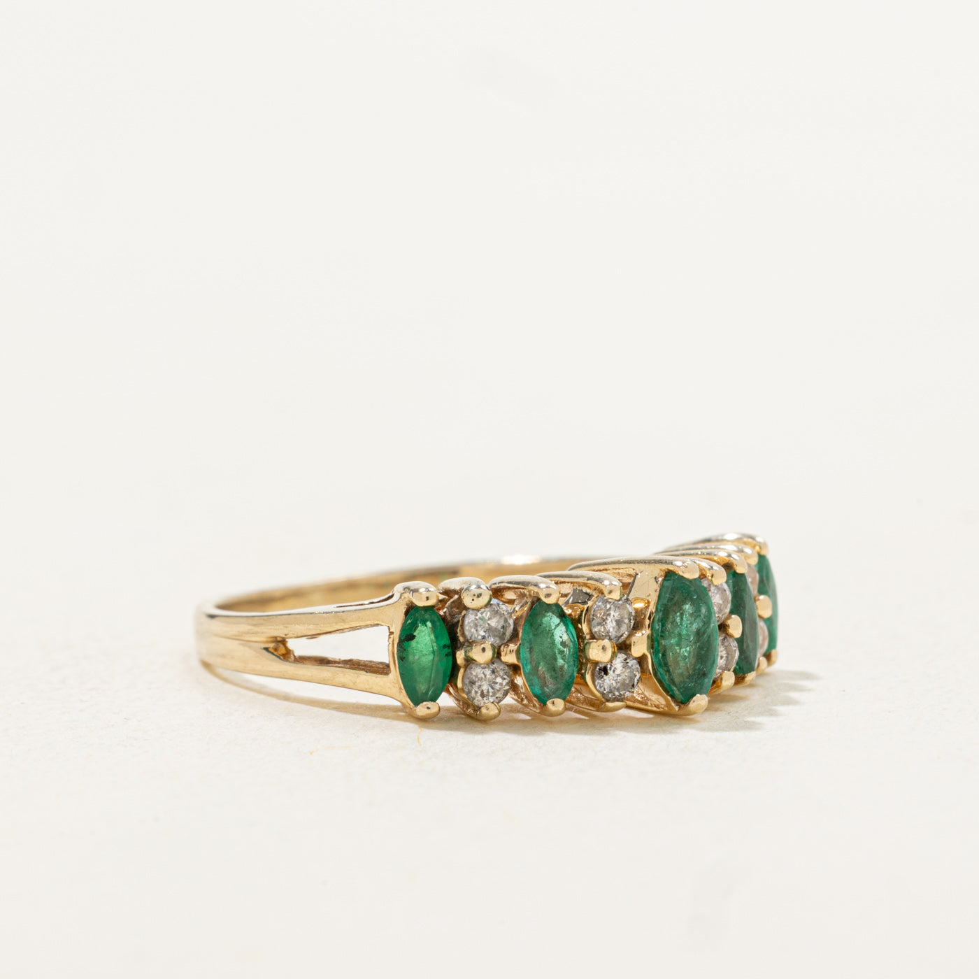 Five Stone Marquise Cut Emerald & Diamond Ring | 0.34ctw, 0.16ctw | SZ 6.5 |
