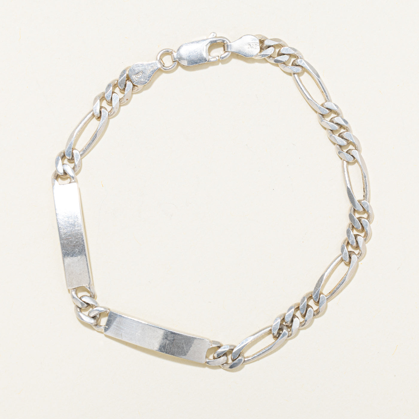 Sterling Silver ID Tag Figaro Chain Bracelet | 8.25"