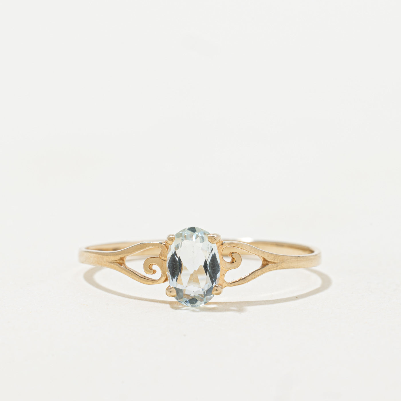 Solitaire Aquamarine Scrollwork Ring | 0.34ct | SZ 8.75 |