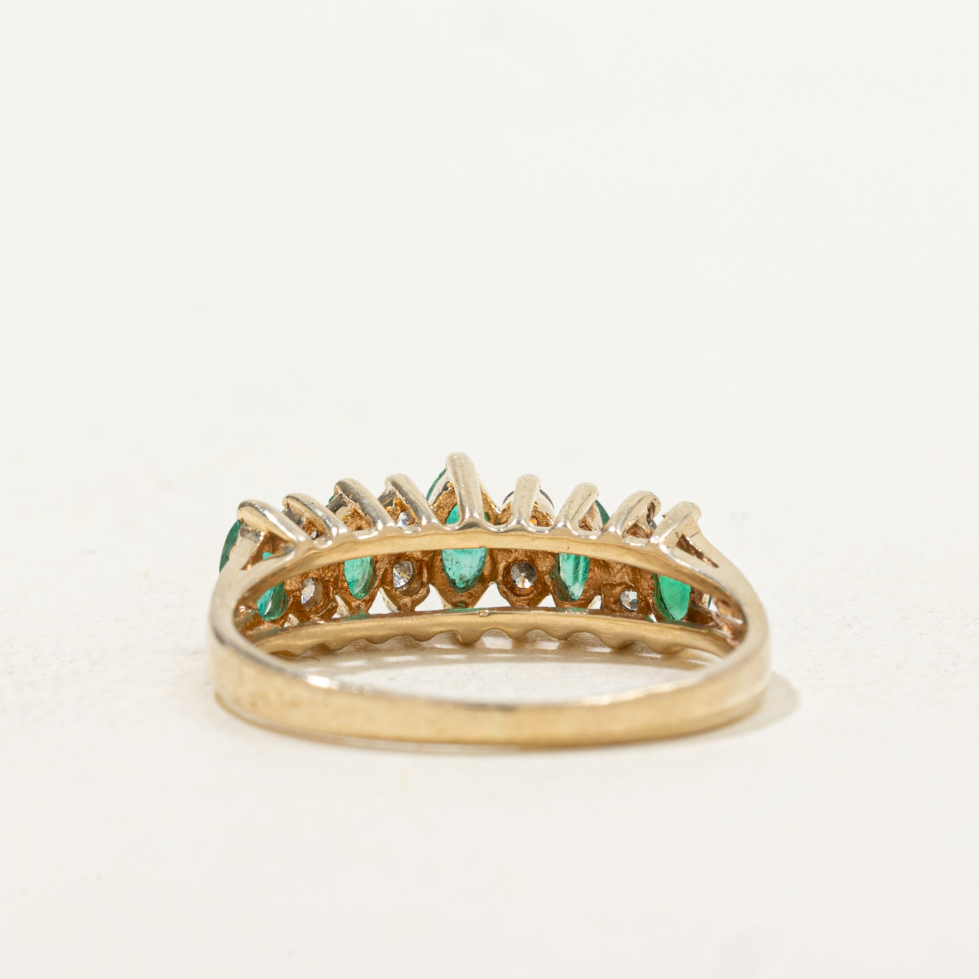 Five Stone Marquise Cut Emerald & Diamond Ring | 0.34ctw, 0.16ctw | SZ 6.5 |