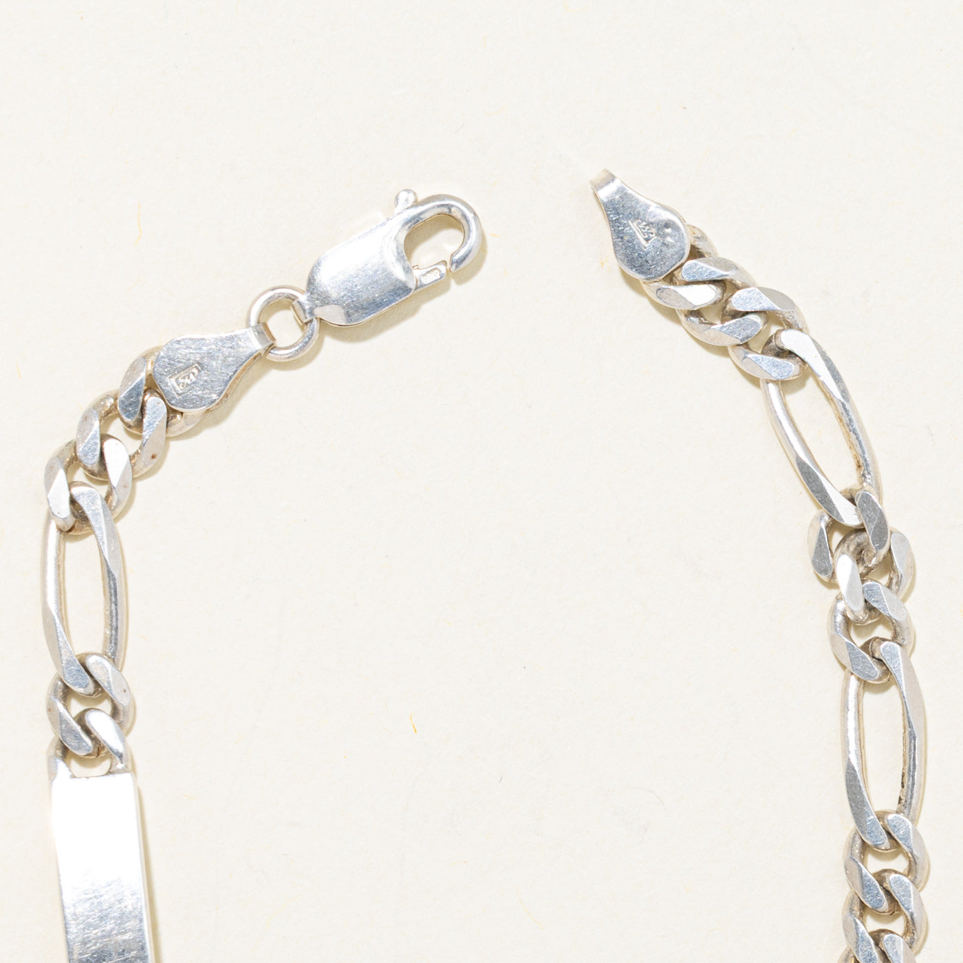 Sterling Silver ID Tag Figaro Chain Bracelet | 8.25"
