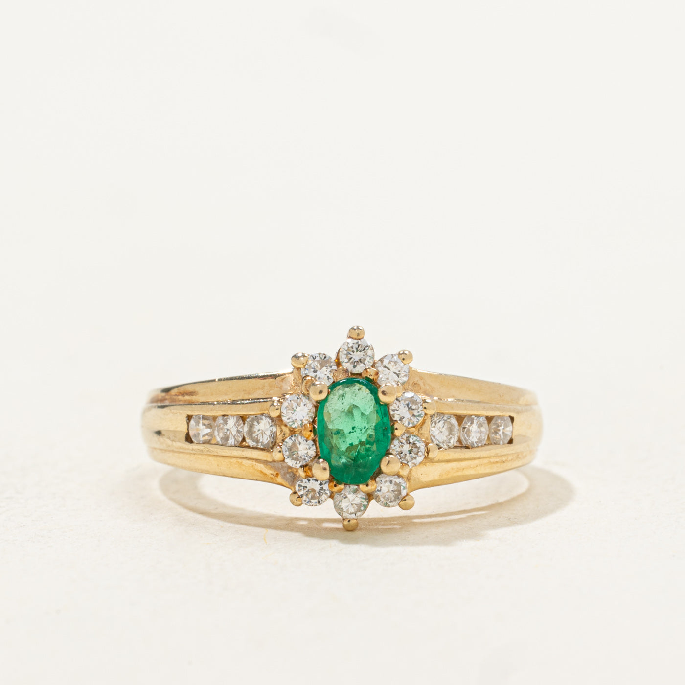 Emerald & Diamond Petal Halo Ring | 0.14ct, 0.17ctw | SZ 6.0 |
