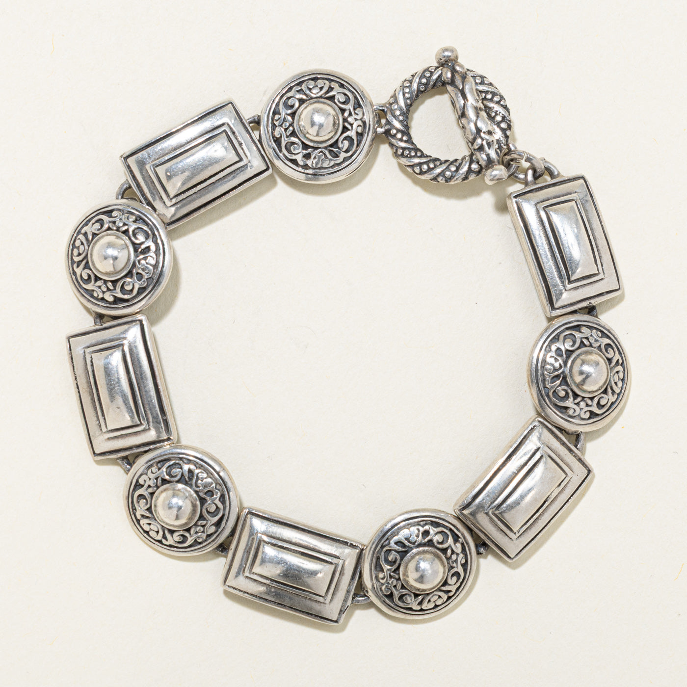 Sterling Silver Scrollwork Geometric Bracelet | 7.5"