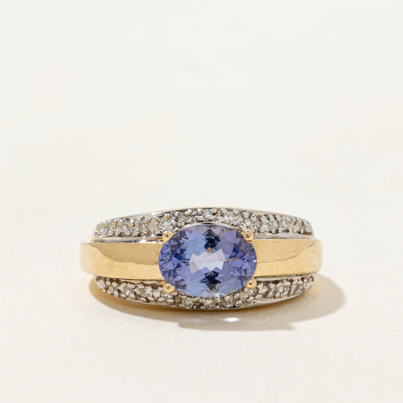 East West Tanzanite & Diamond Dome Ring | 1.0ct, 0.11ctw | SZ 6.25 |