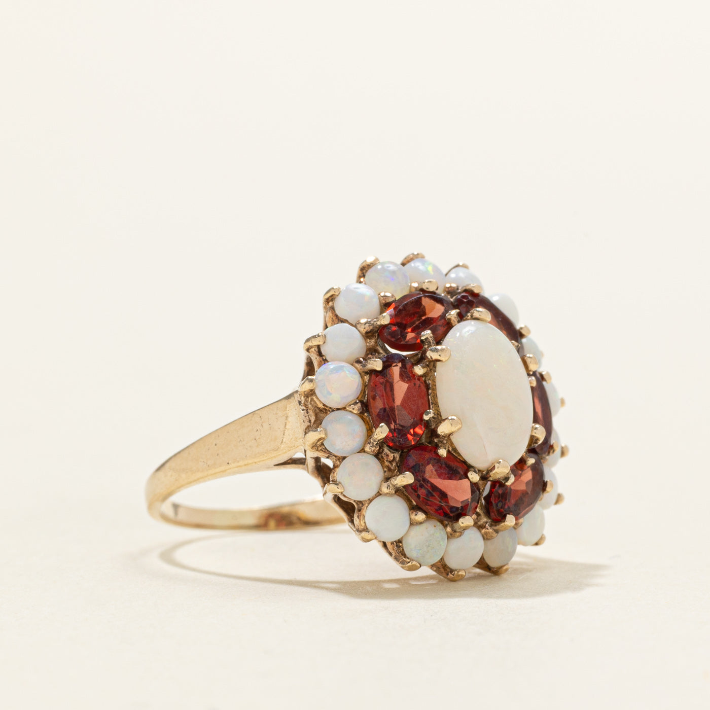 Opal & Garnet Floral Cluster Cocktail Ring | 2.42ctw | SZ 5.75