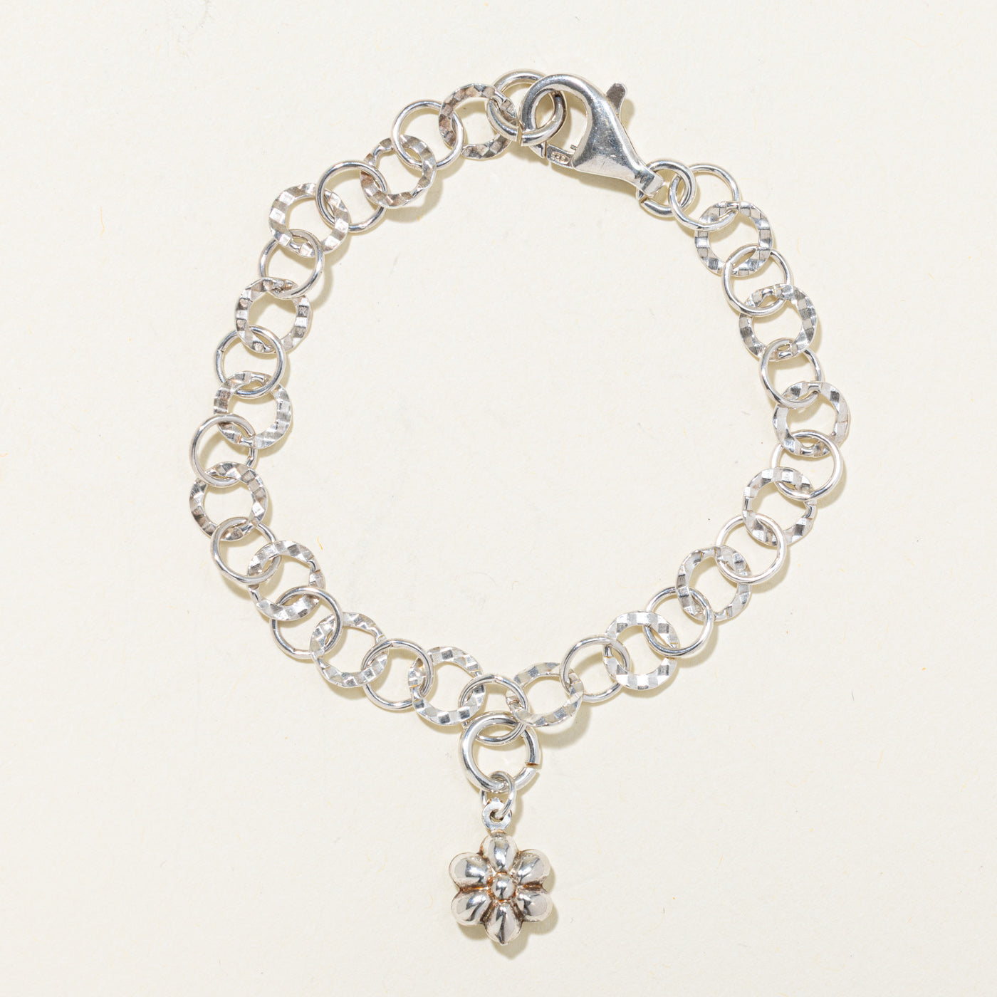 Sterling Silver Flower Charm Chain Bracelet | 7.5"