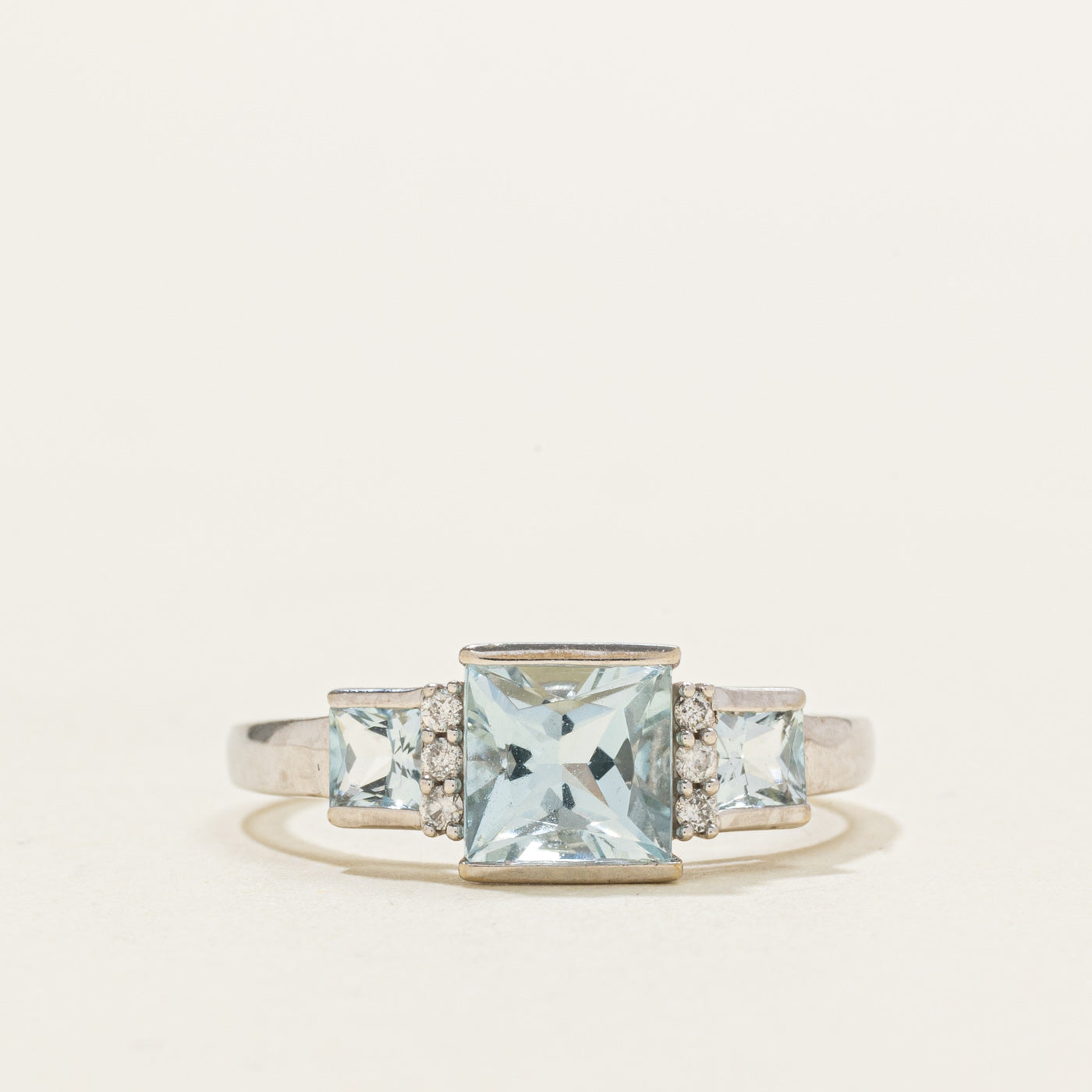 Square Cut Aquamarine & Diamond Accented Ring | 1.00ctw, 0.04ctw | SZ 7.25